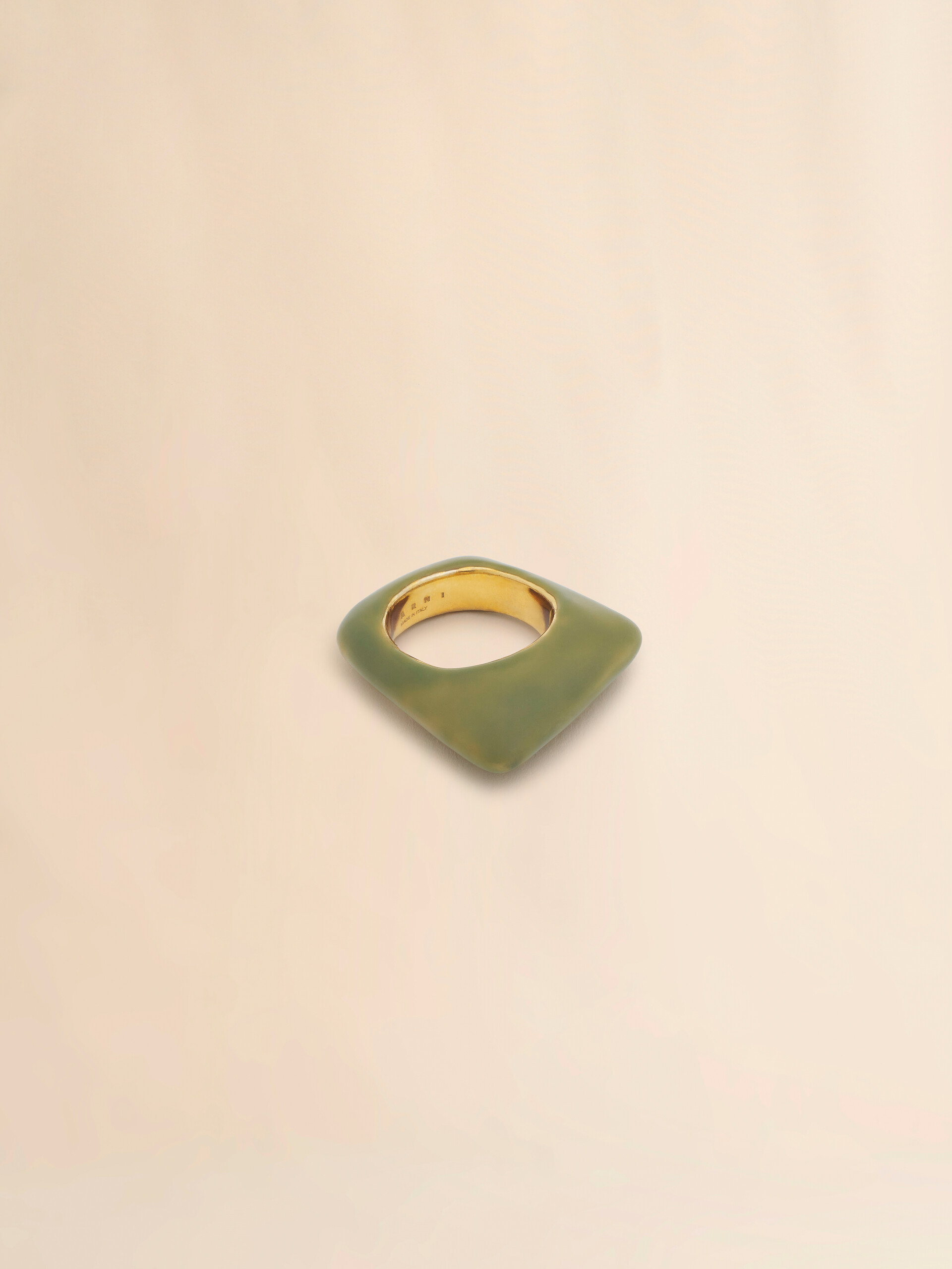 Metal Trapeze ring covered with green enamel - Rings - Image 1
