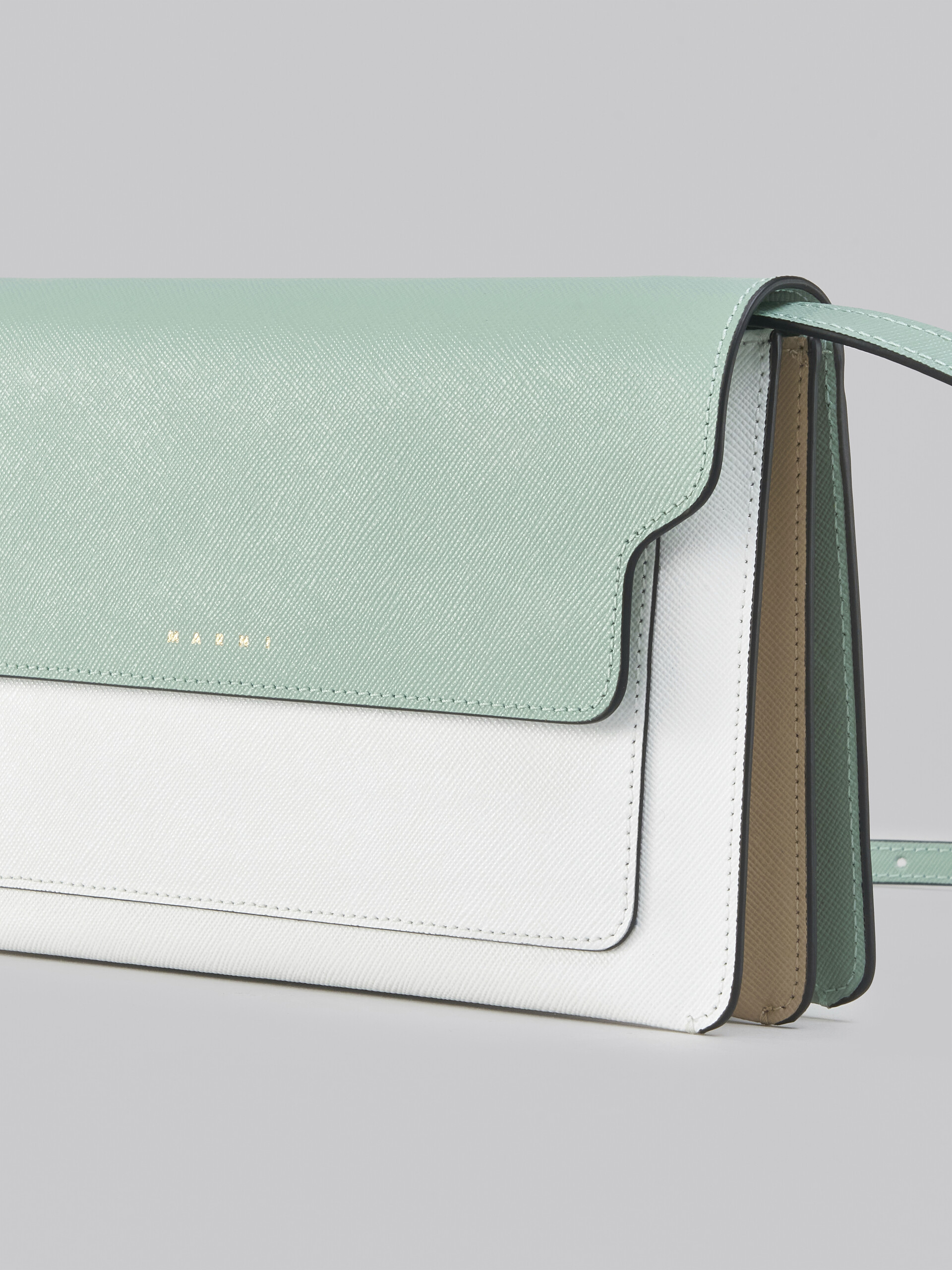 Trunk Clutch in light green white and brown saffiano leather - Pochette - Image 4