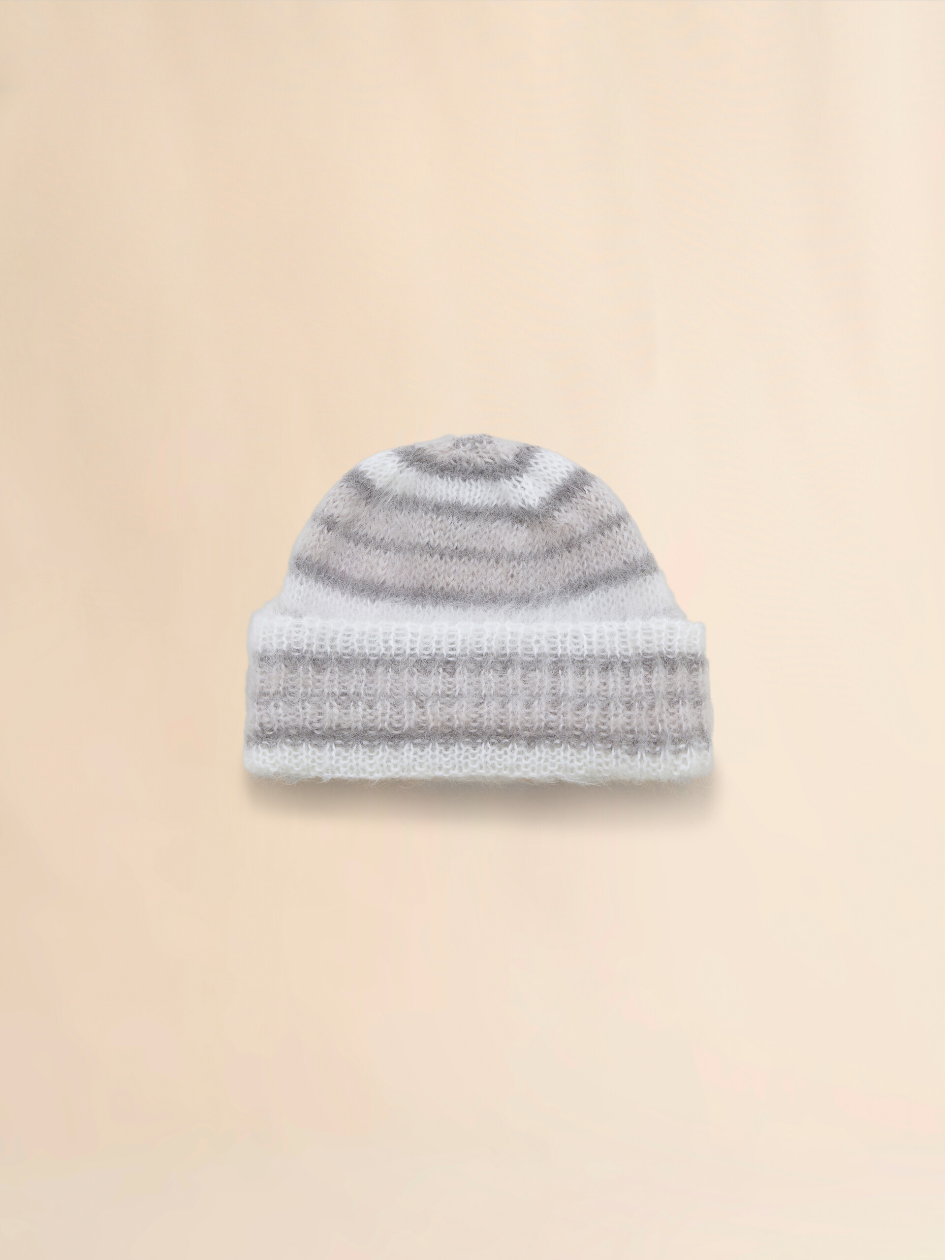 Grey brushed mohair beanie with stripes - Hats - Image 3