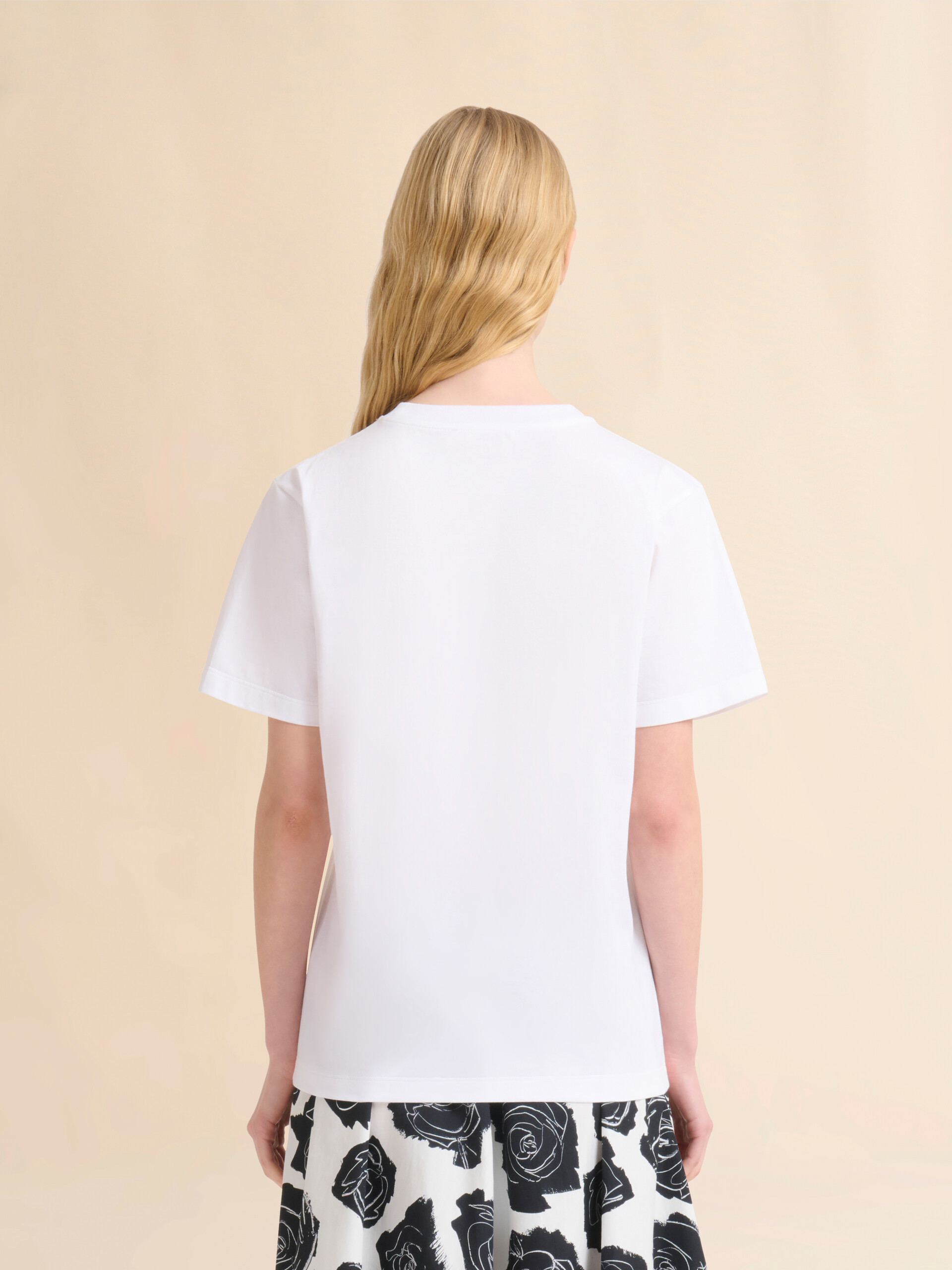 White cotton T-shirt with rhinestone rose - T-shirts - Image 3