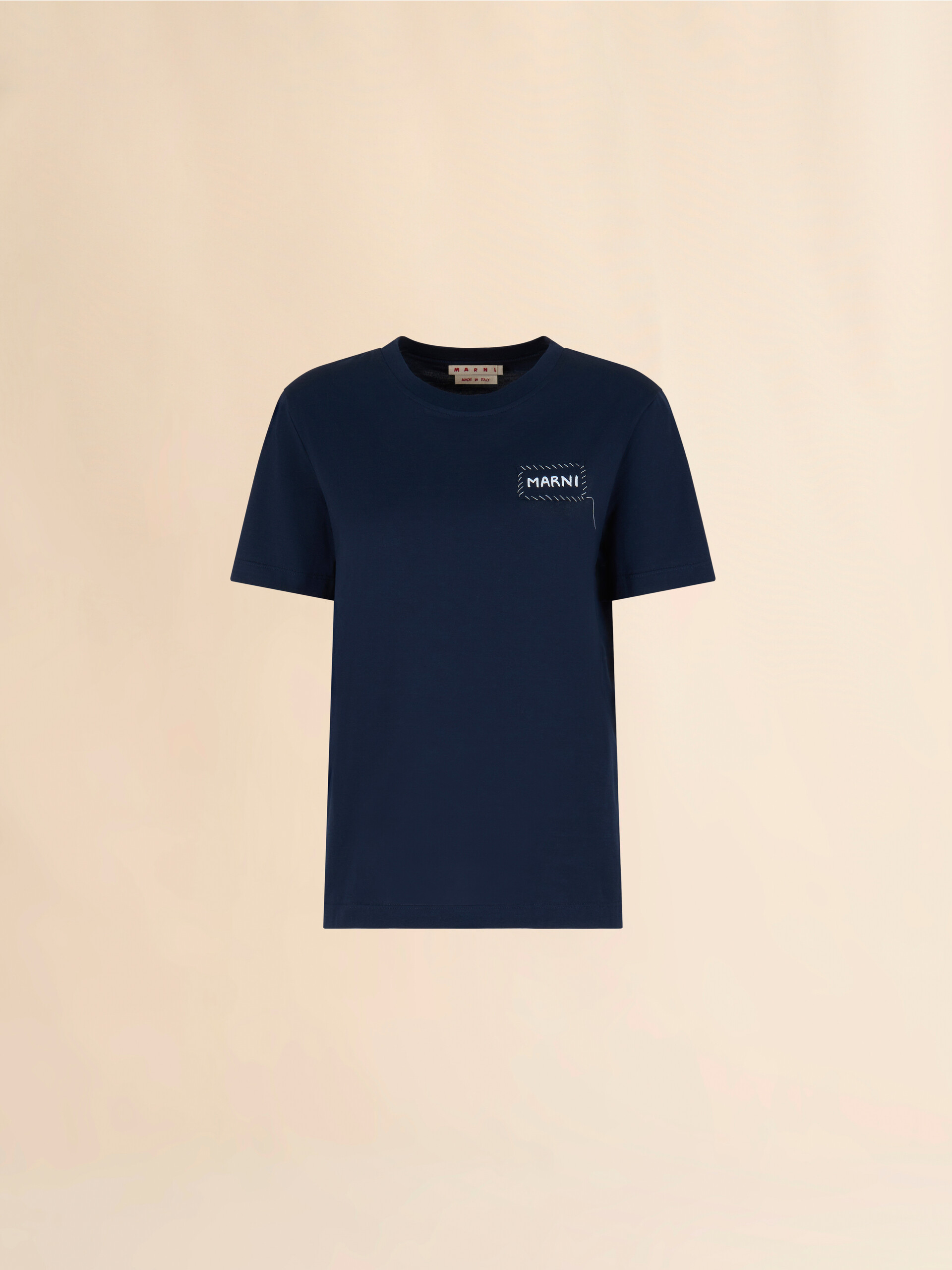 Deep blue organic cotton T-shirt with Marni patch - T-shirts - Image 1