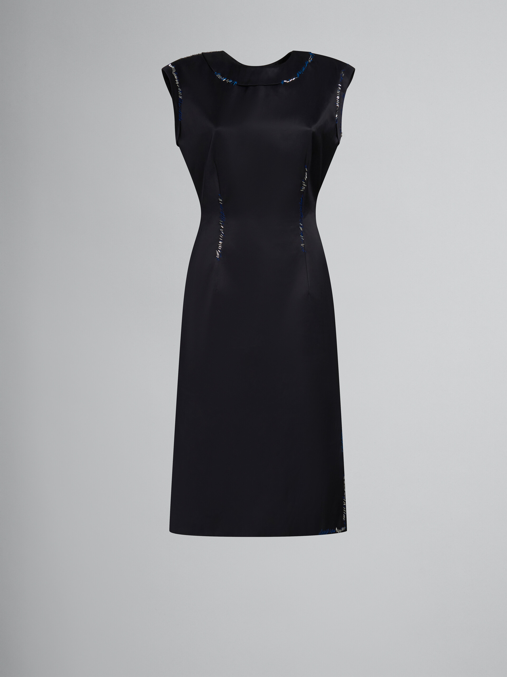 Black duchesse satin sheath dress with bead mending - Dresses - Image 1