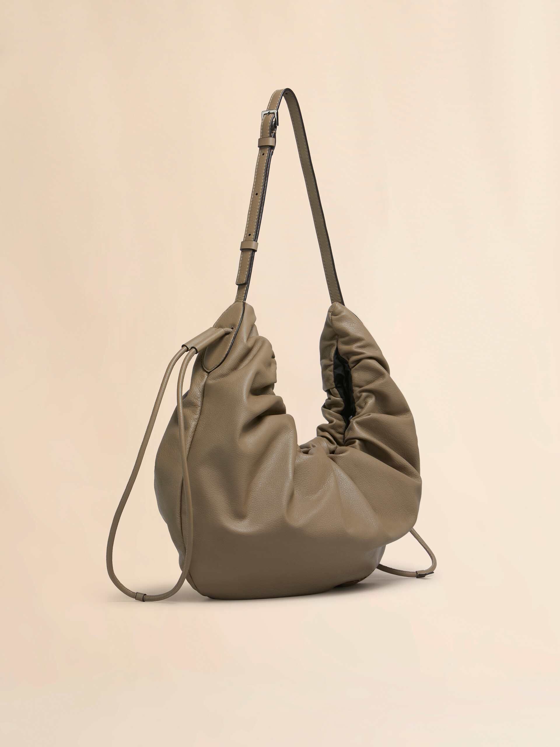 Taupe leather Scrunchie small hobo bag - Shoulder Bags - Image 6