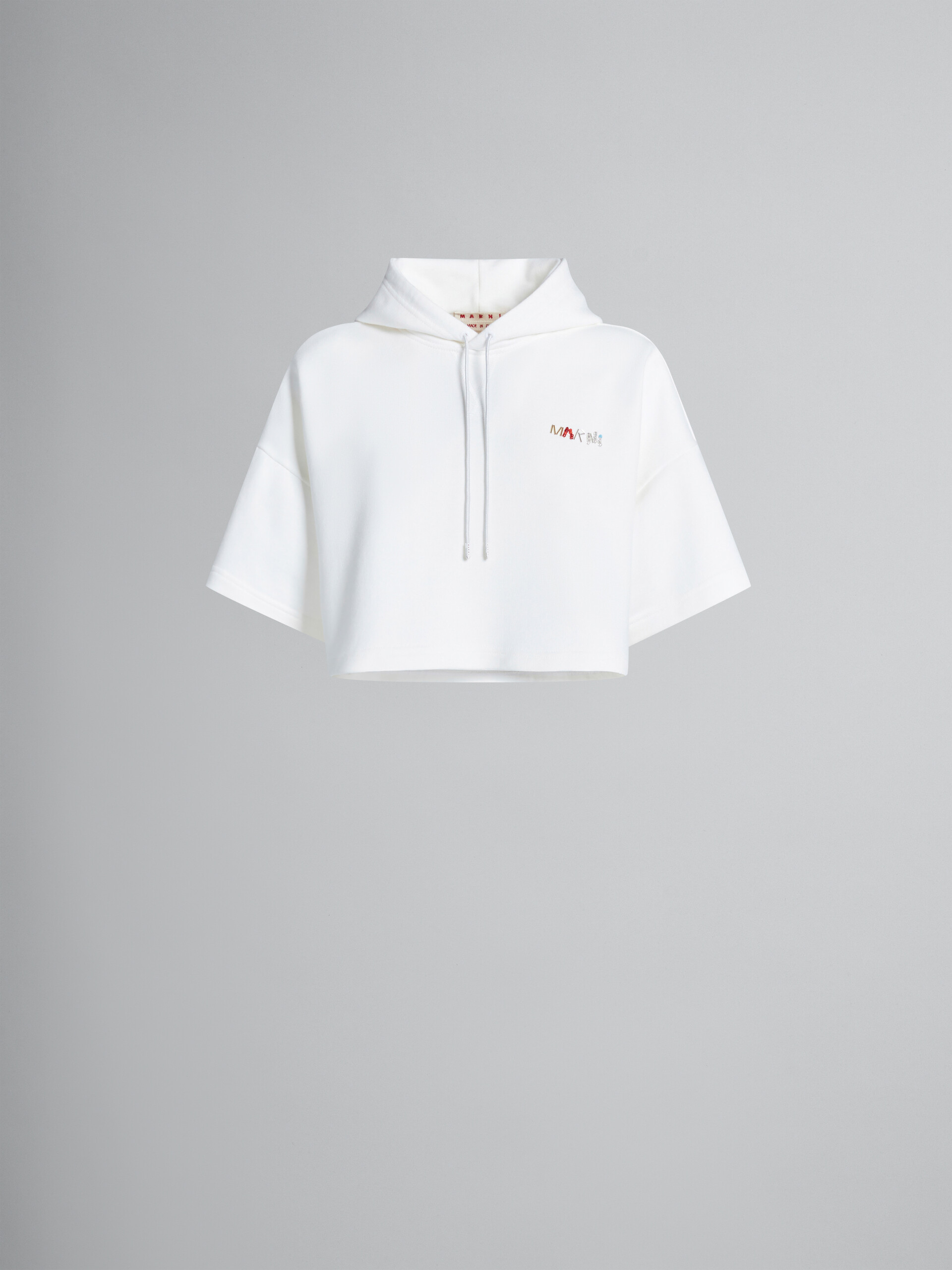 White cropped sweatshirt with beaded Marni logo - Sweaters - Image 1