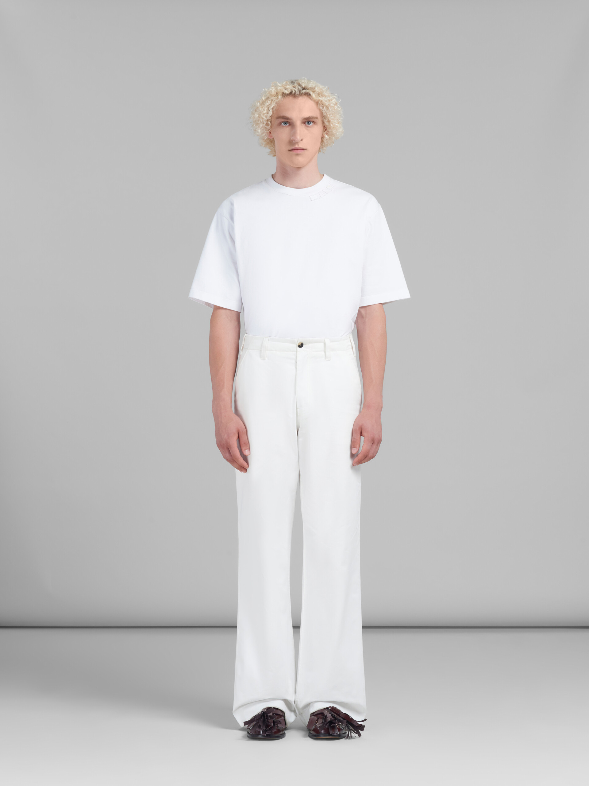 White bio gabardine flared trousers - Pants - Image 2