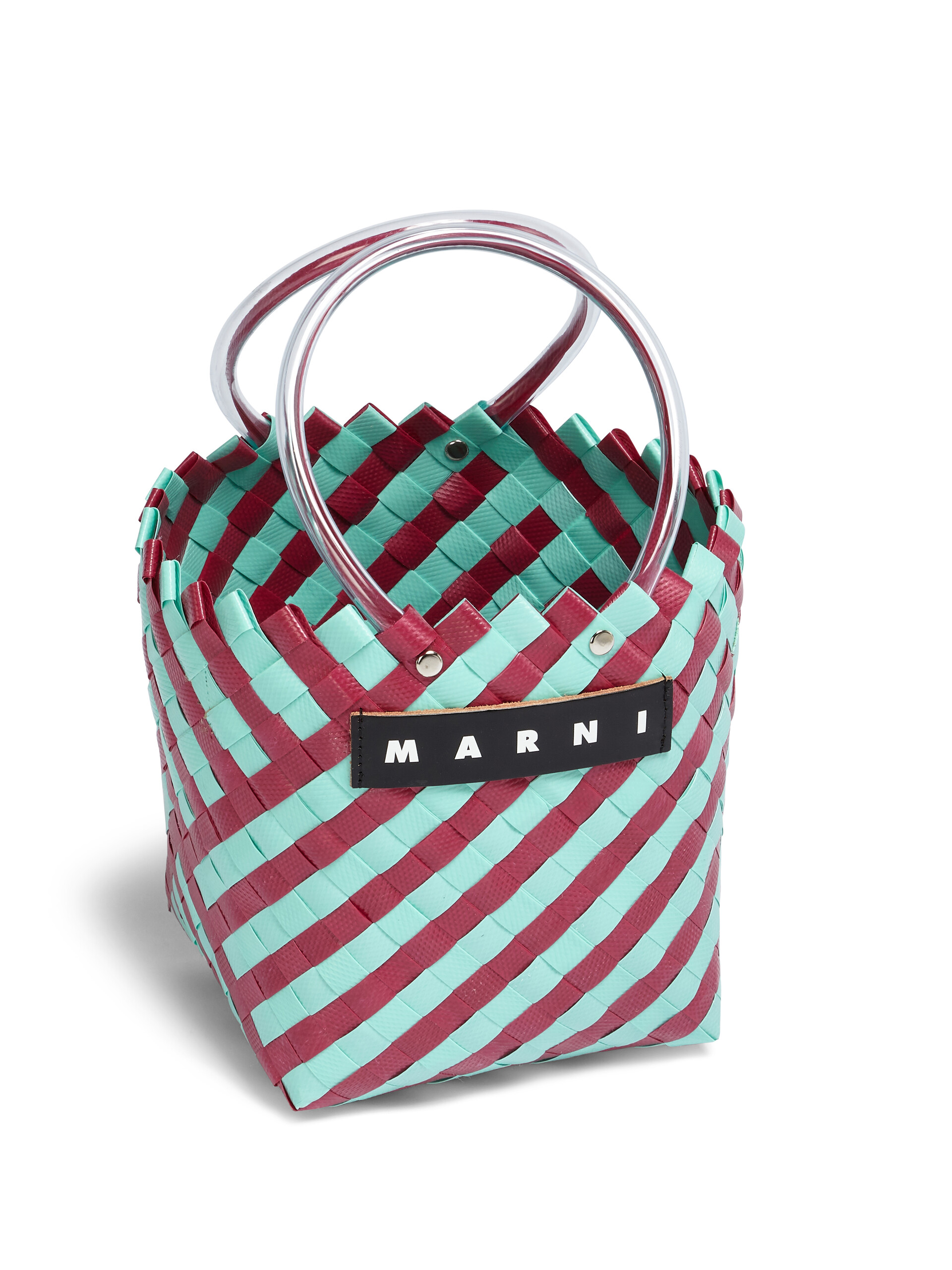Integration Tomat Standard MARNI MARKET TAHA bag in green and burgundy woven material | Marni