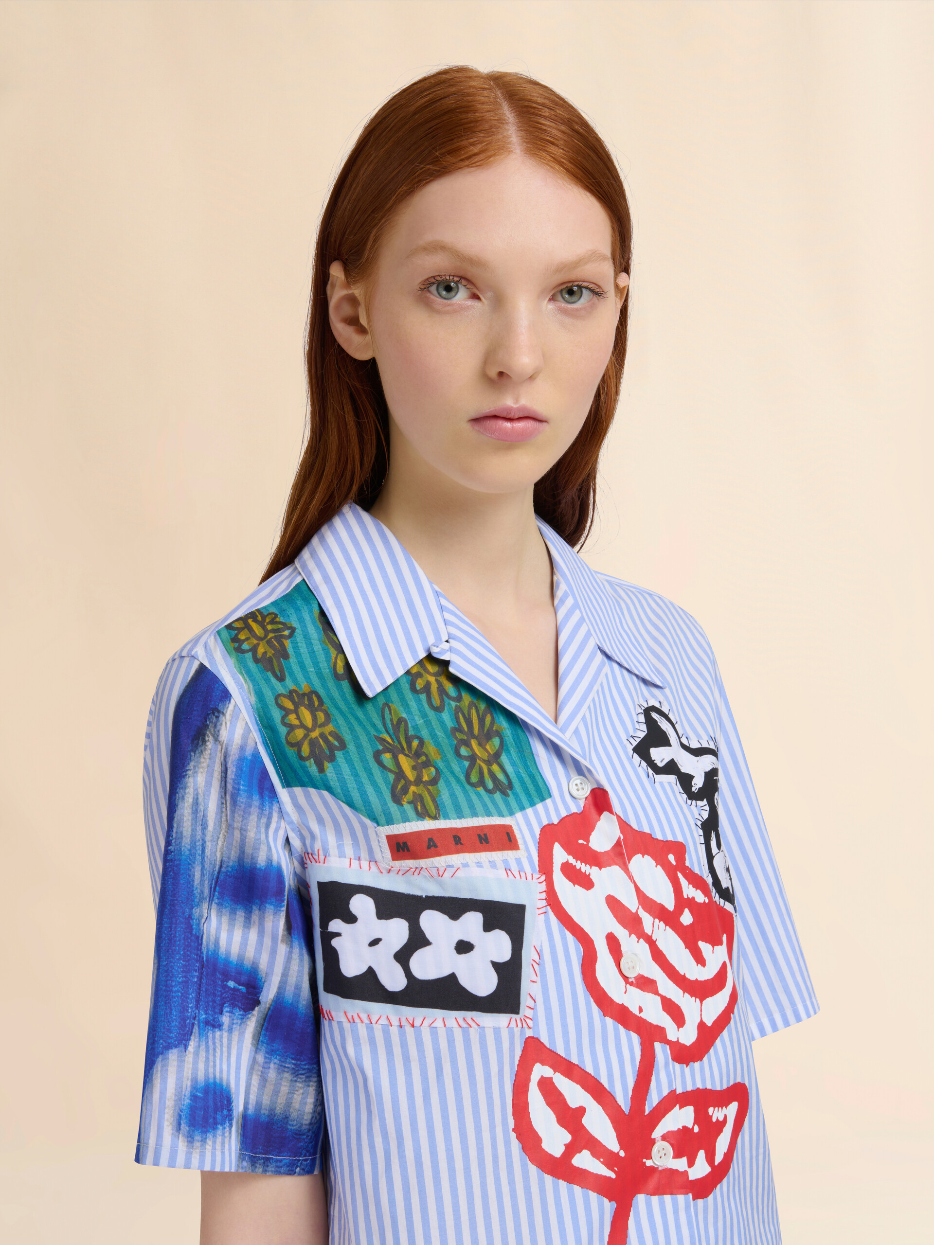 Blue striped poplin bowling shirt - Shirts - Image 4