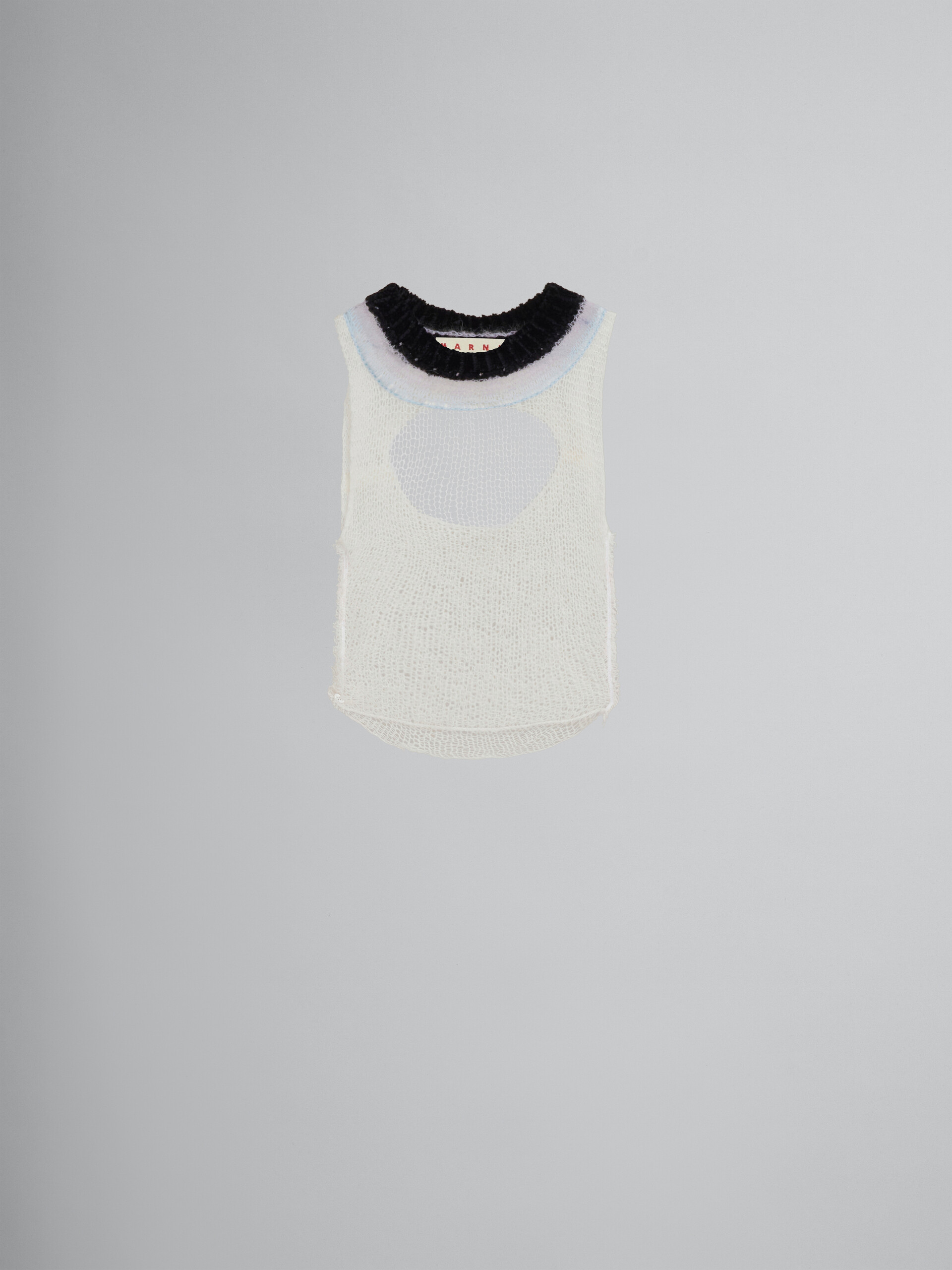White mesh wool and cashmere tank top with cutout - Shirts - Image 1
