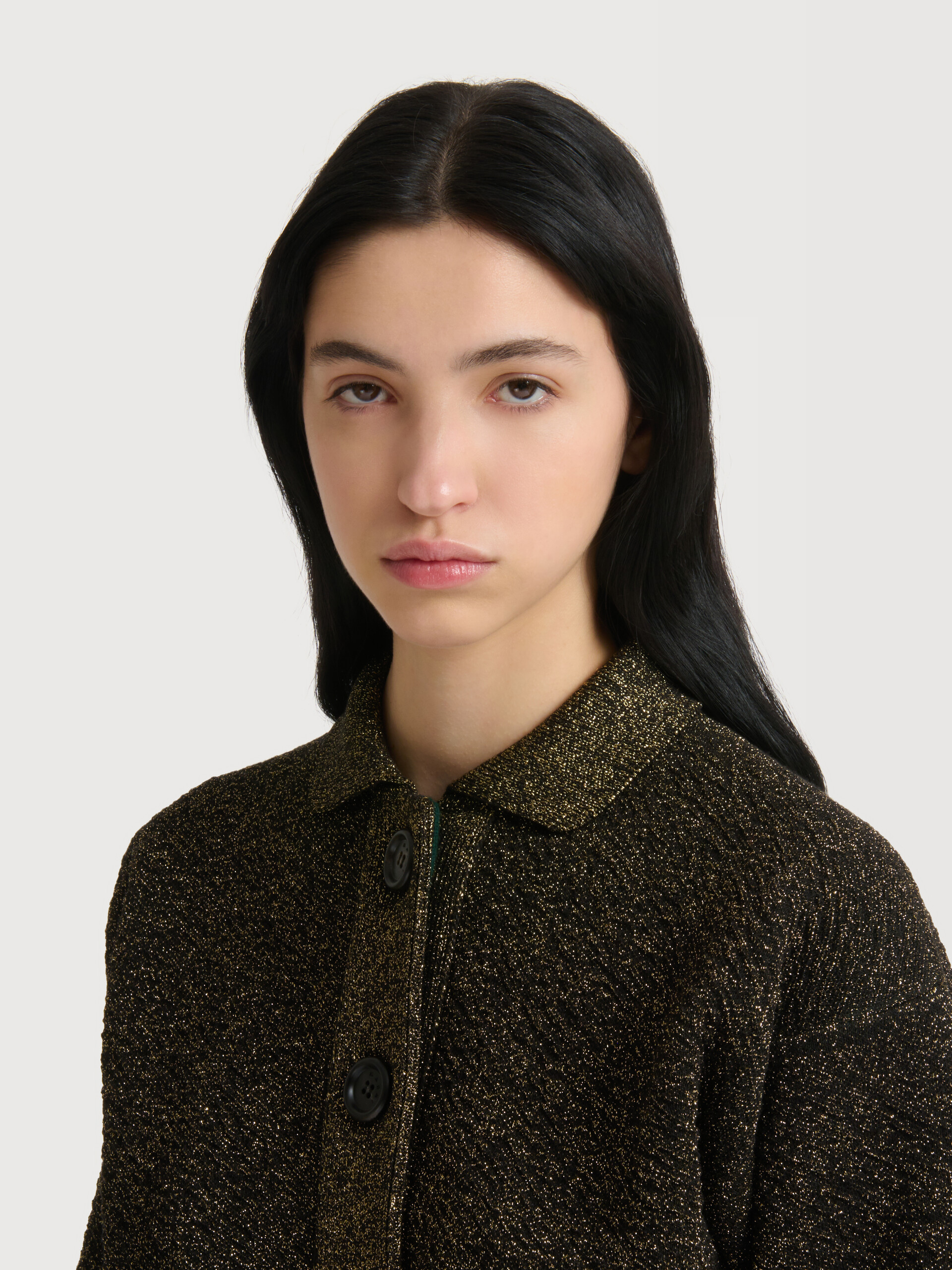 Black wool cardigan with lurex detailing - Pullovers - Image 5