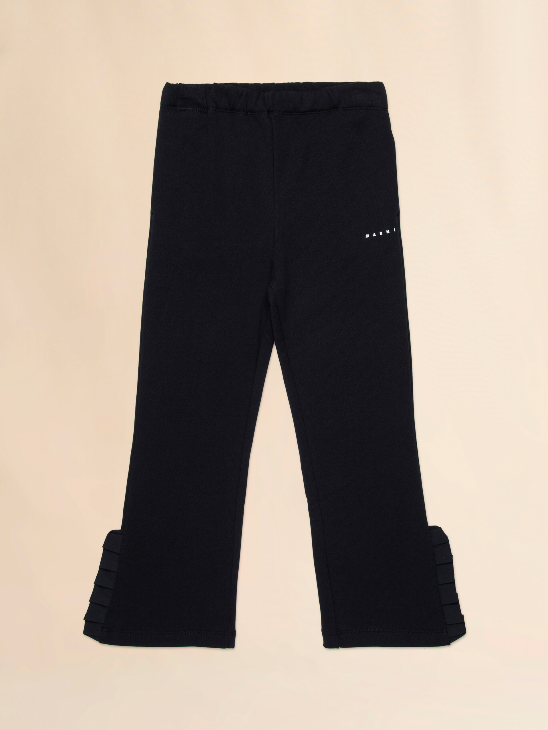 Pantaloni in felpa di cotone nero con volant - Pantaloni - Image 1