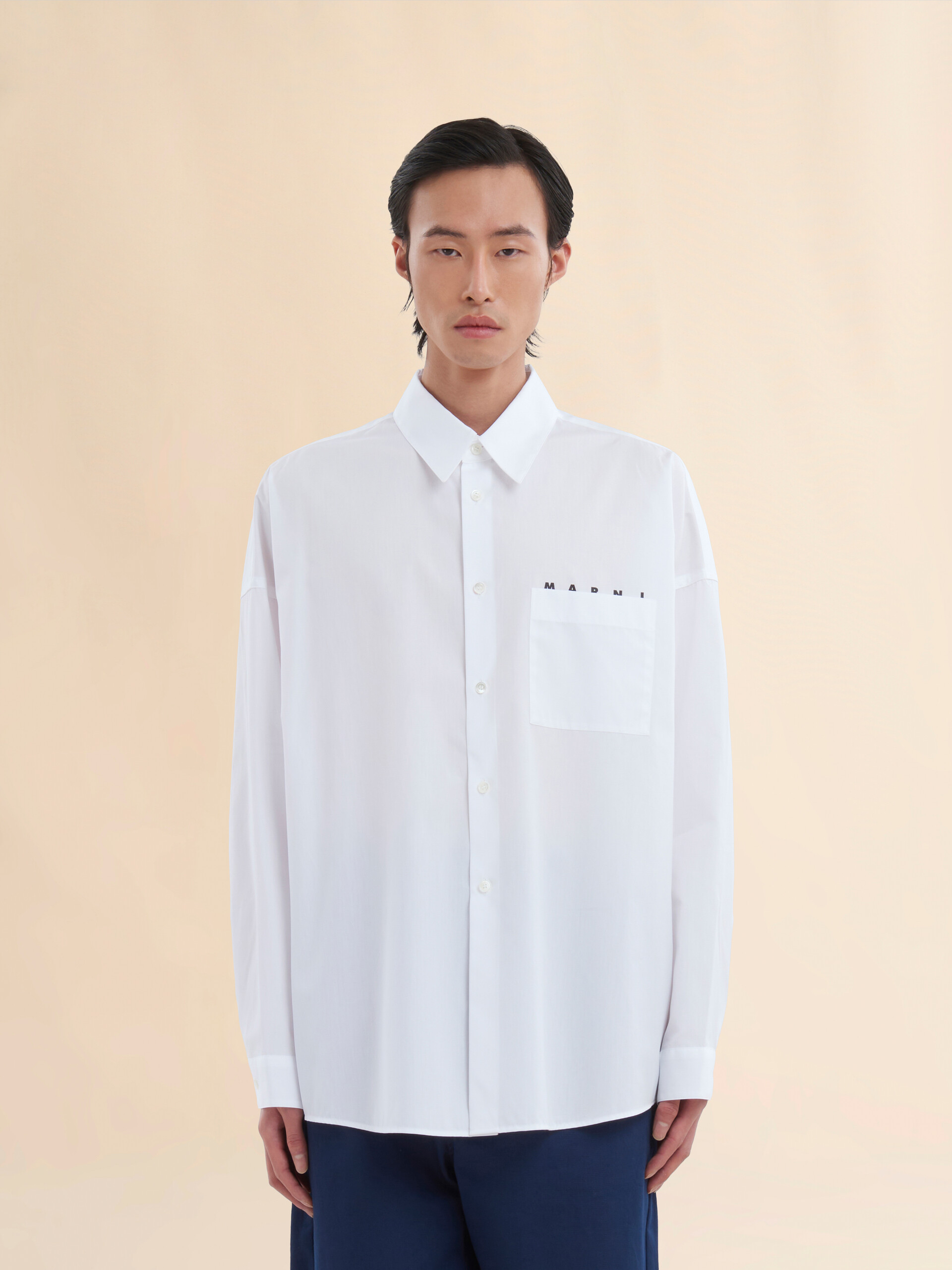 Light blue organic poplin shirt with peeping Marni logo - Shirts - Image 2