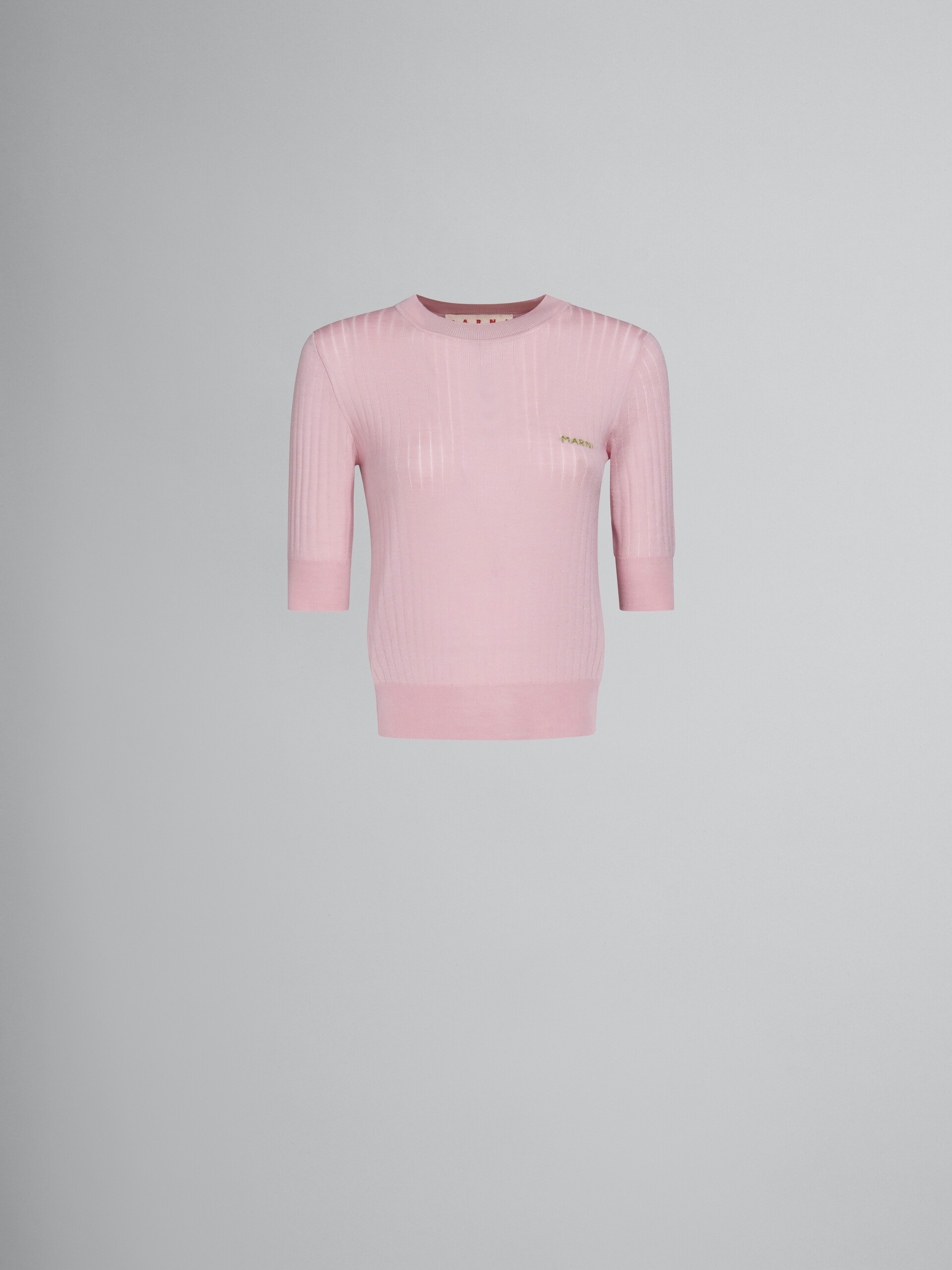 Pink ribbed wool and silk jumper - Pullovers - Image 1
