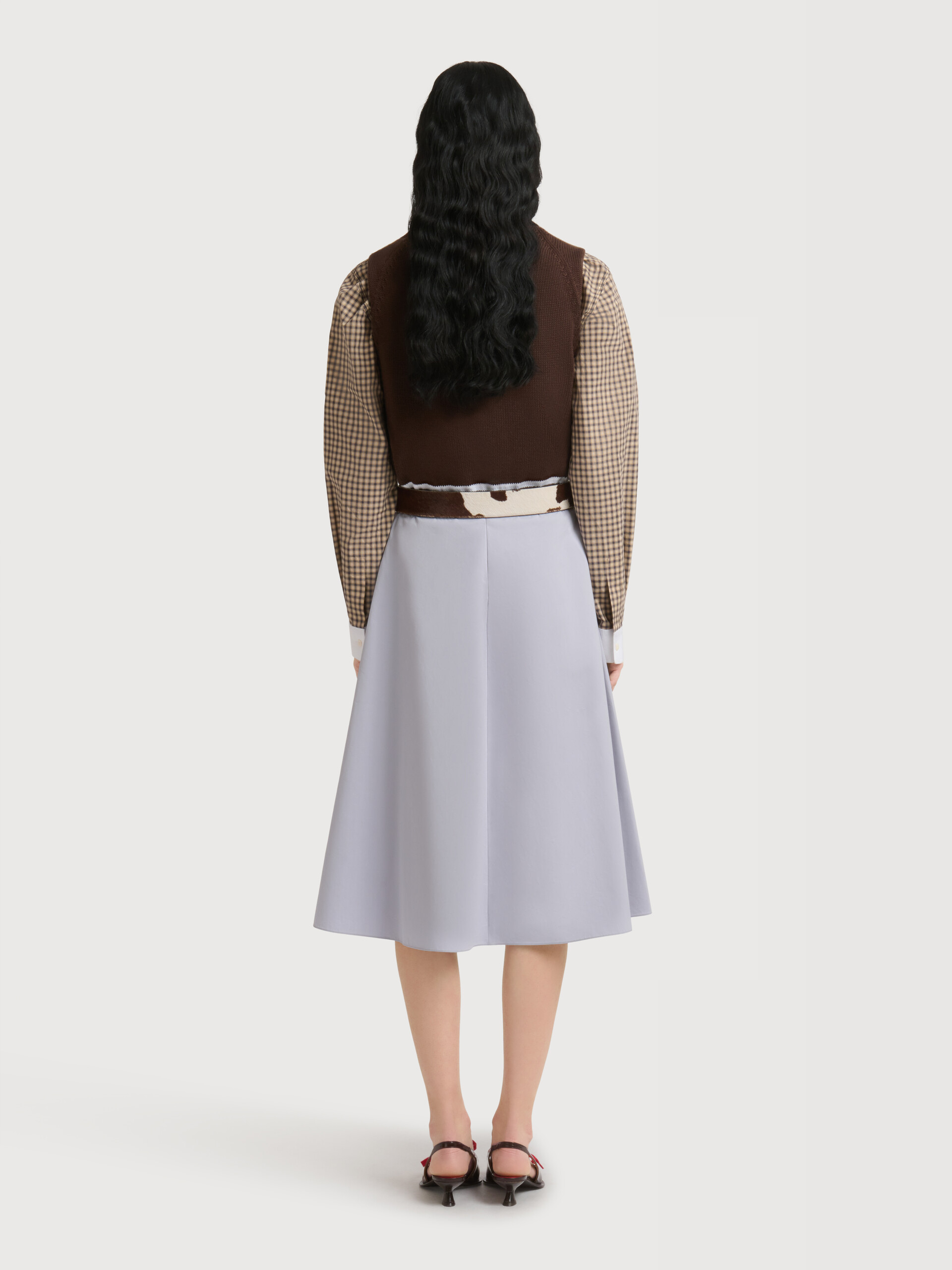 Grey poplin midi skirt with contrast stitching - Skirts - Image 4