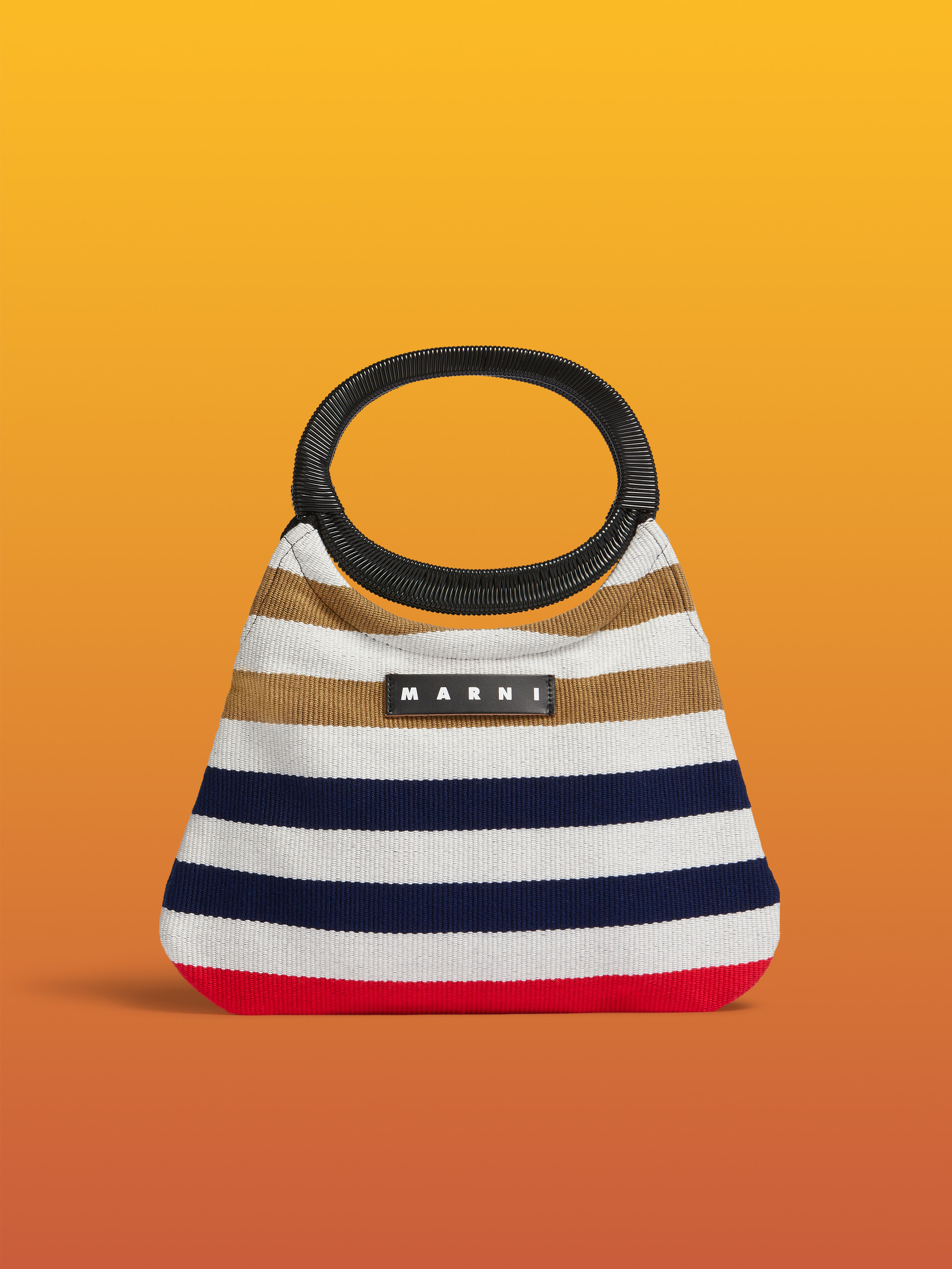 Brown striped MARNI MARKET BOAT bag