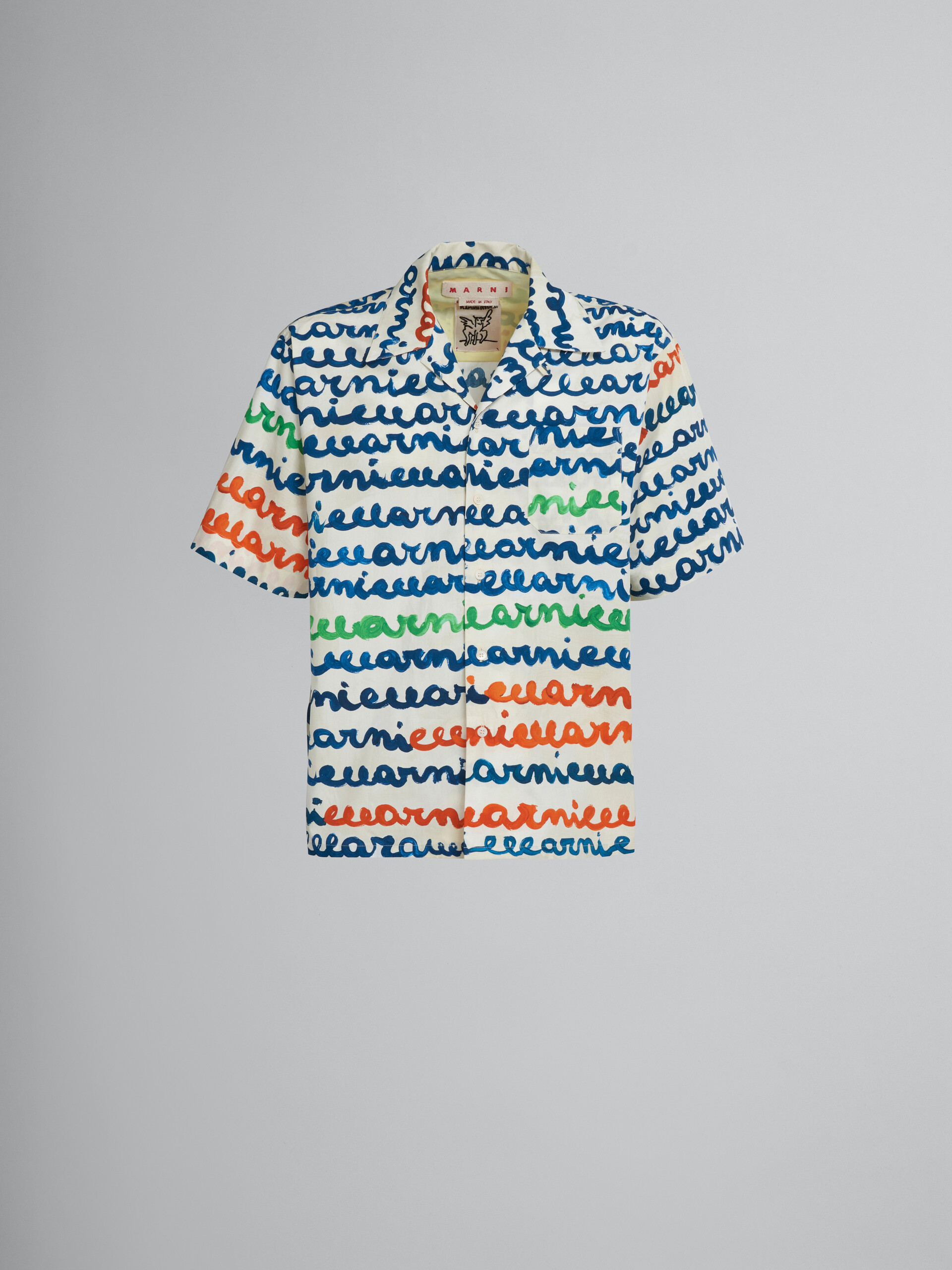 Ivory cotton bowling shirt with Maremarni print - Shirts - Image 1