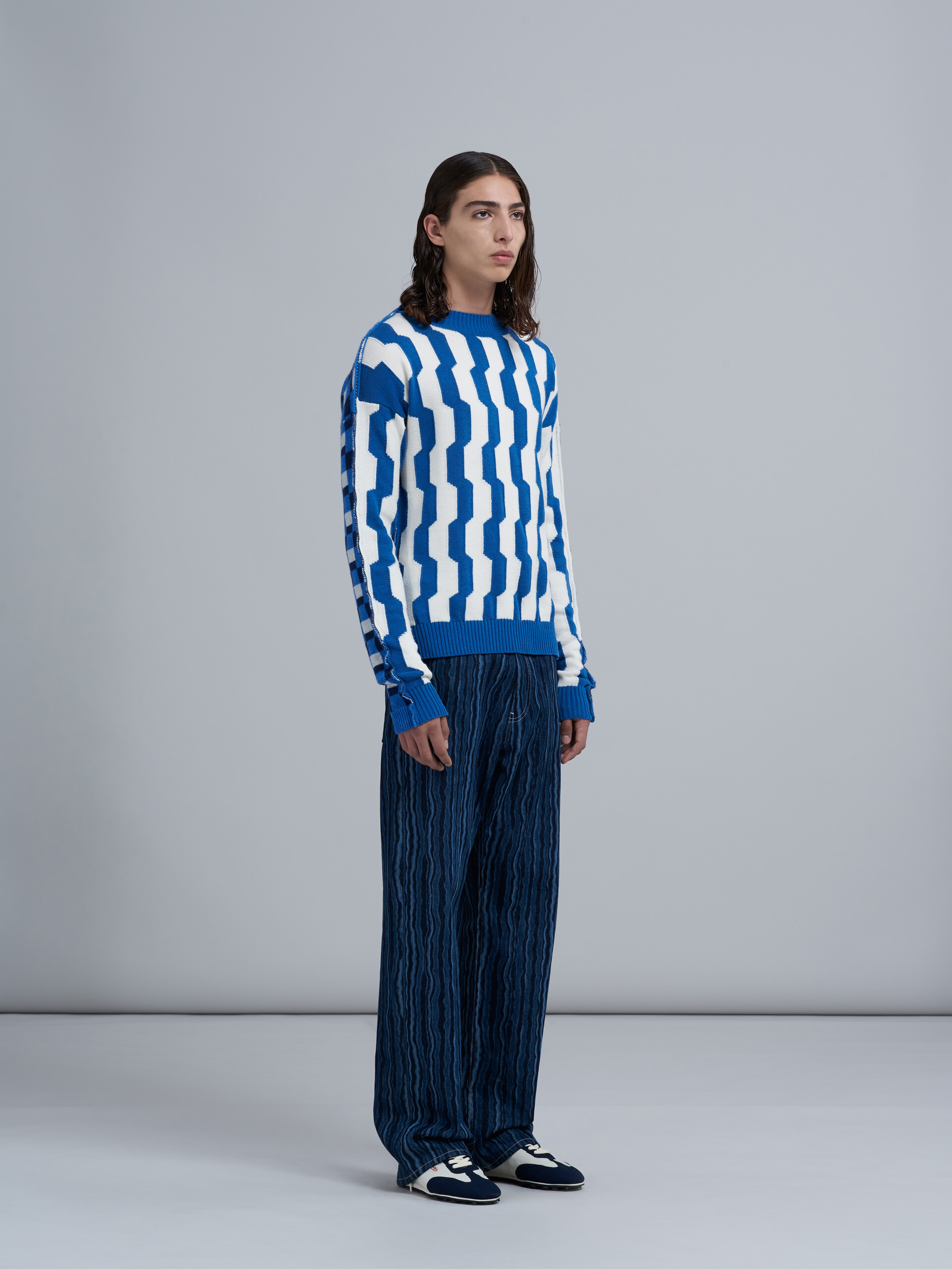 Blue and white crepe and Shetland wool sweater - Pullovers - Image 5
