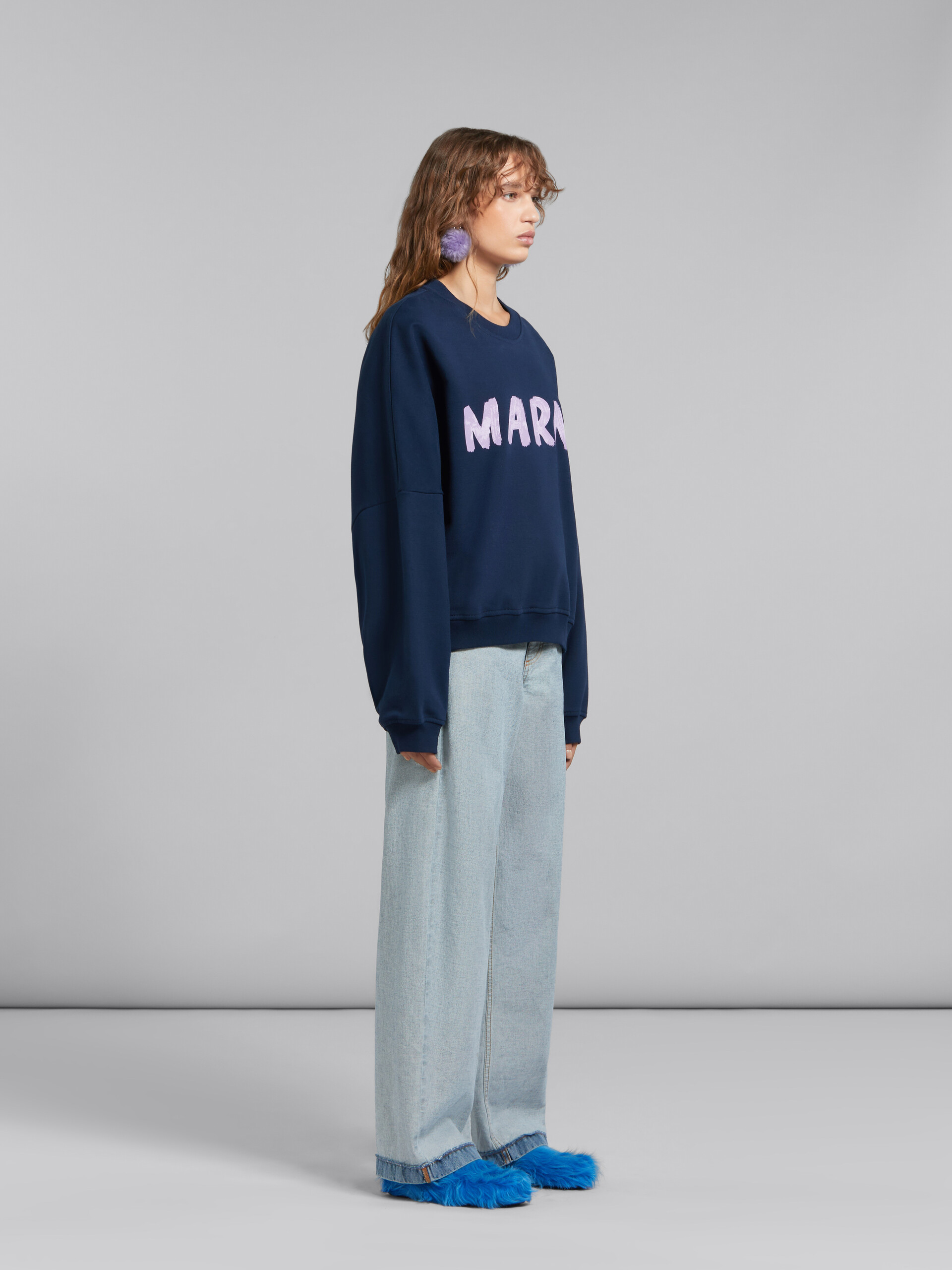 Blue organic cotton sweatshirt with Marni print - Sweaters - Image 5