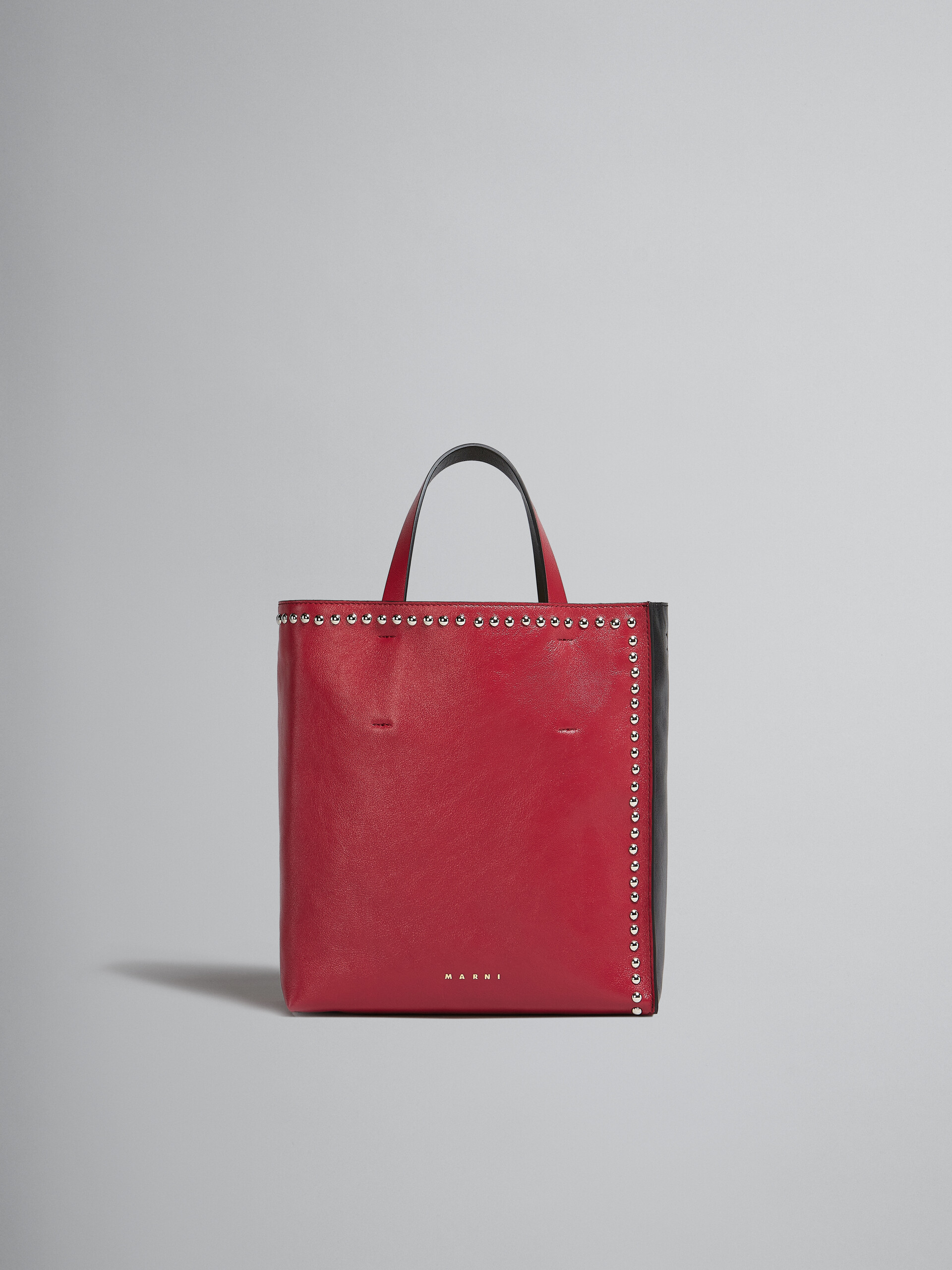Museo Soft Small Bag in red and black leather with studs - Shopping Bags - Image 1