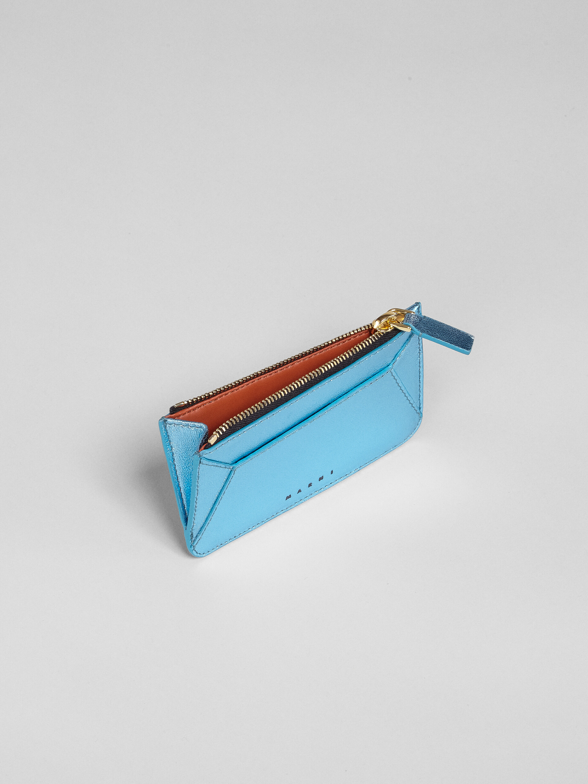 Porte-cartes en cuir nappa bleu pâle métallisé - Portefeuilles - Image 2
