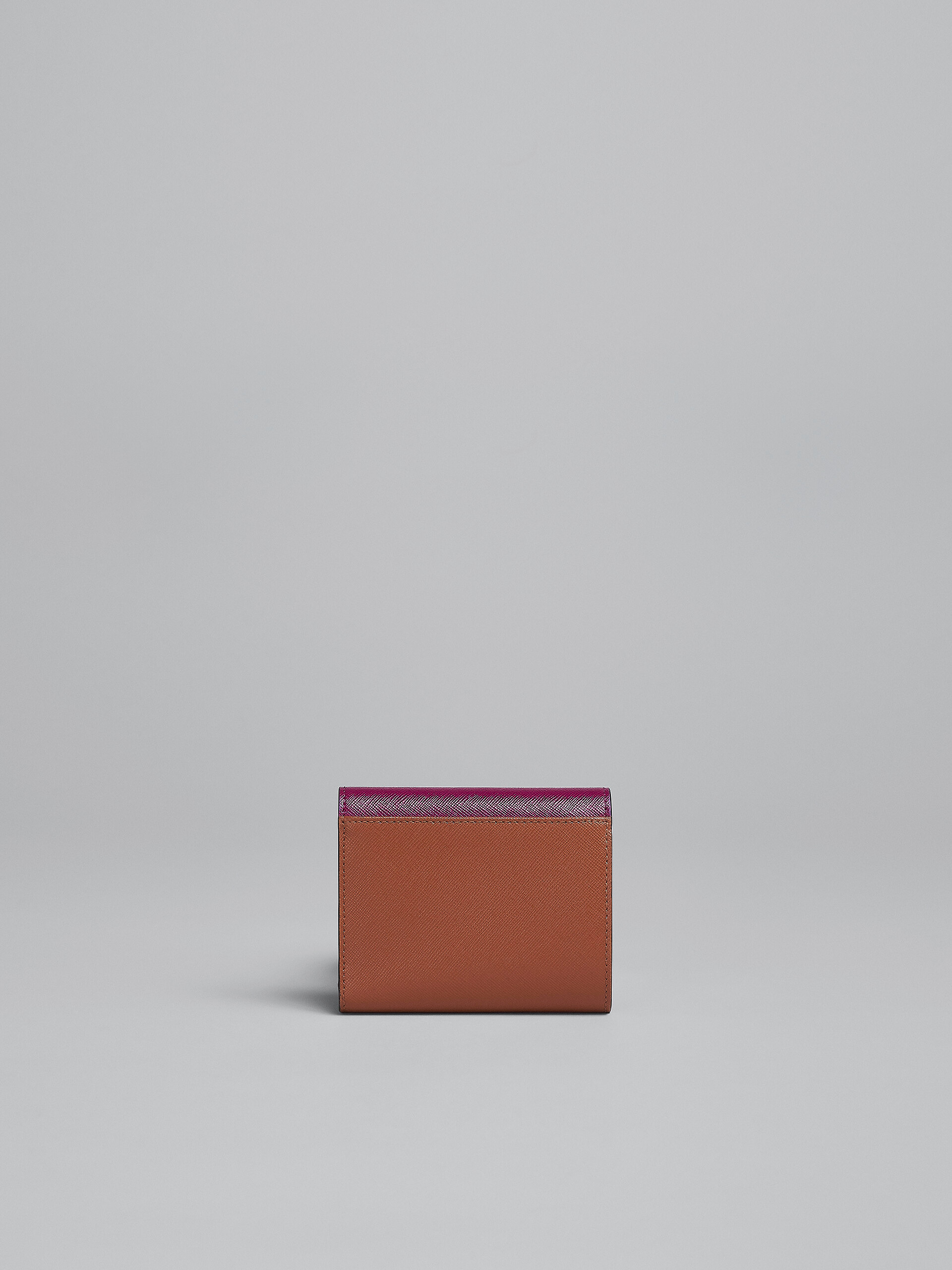 Portafoglio tri-fold in saffiano viola grigio e marrone - Portafogli - Image 3