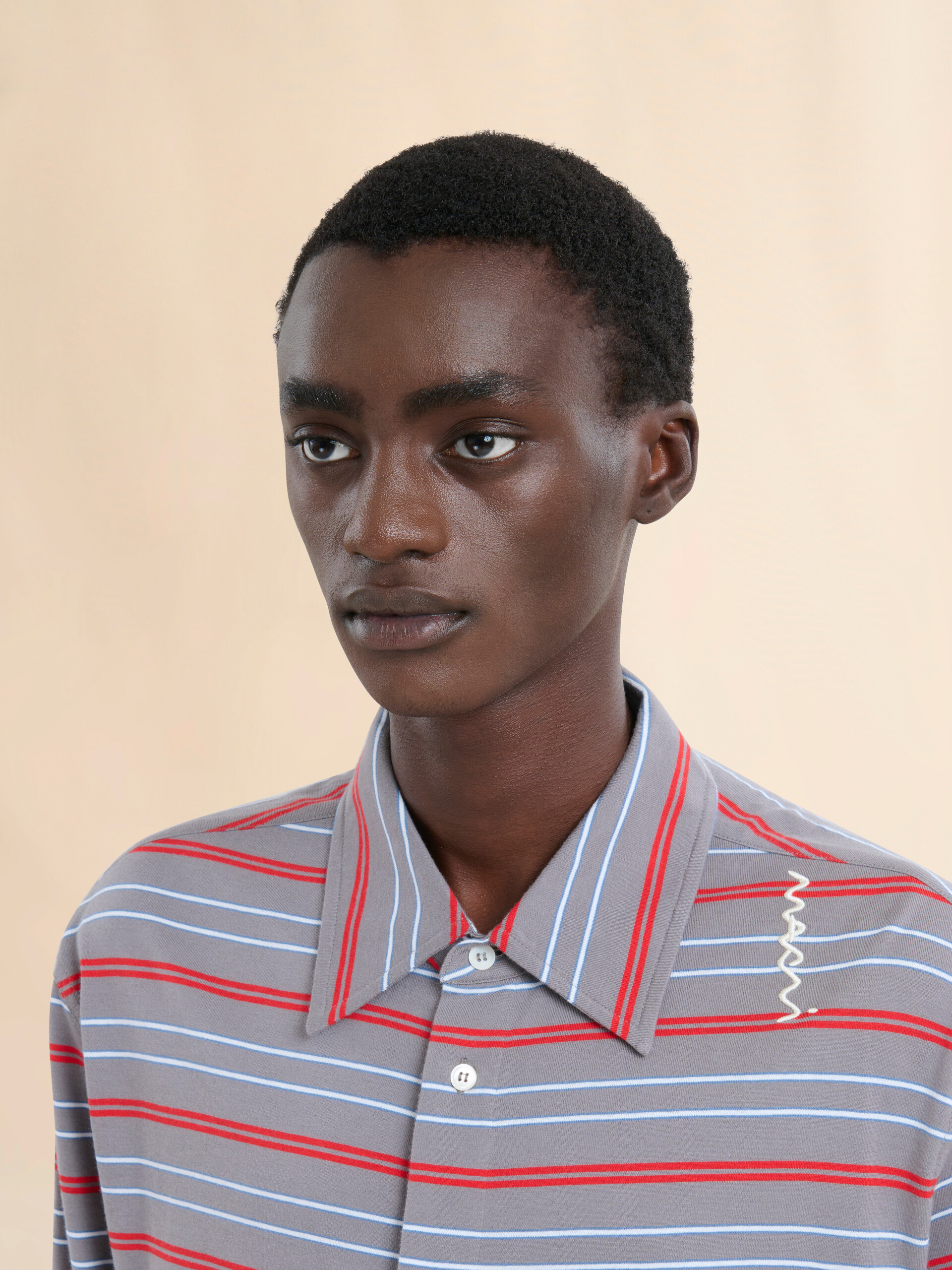 Long sleeved blue and white striped organic cotton polo shirt - Shirts - Image 4