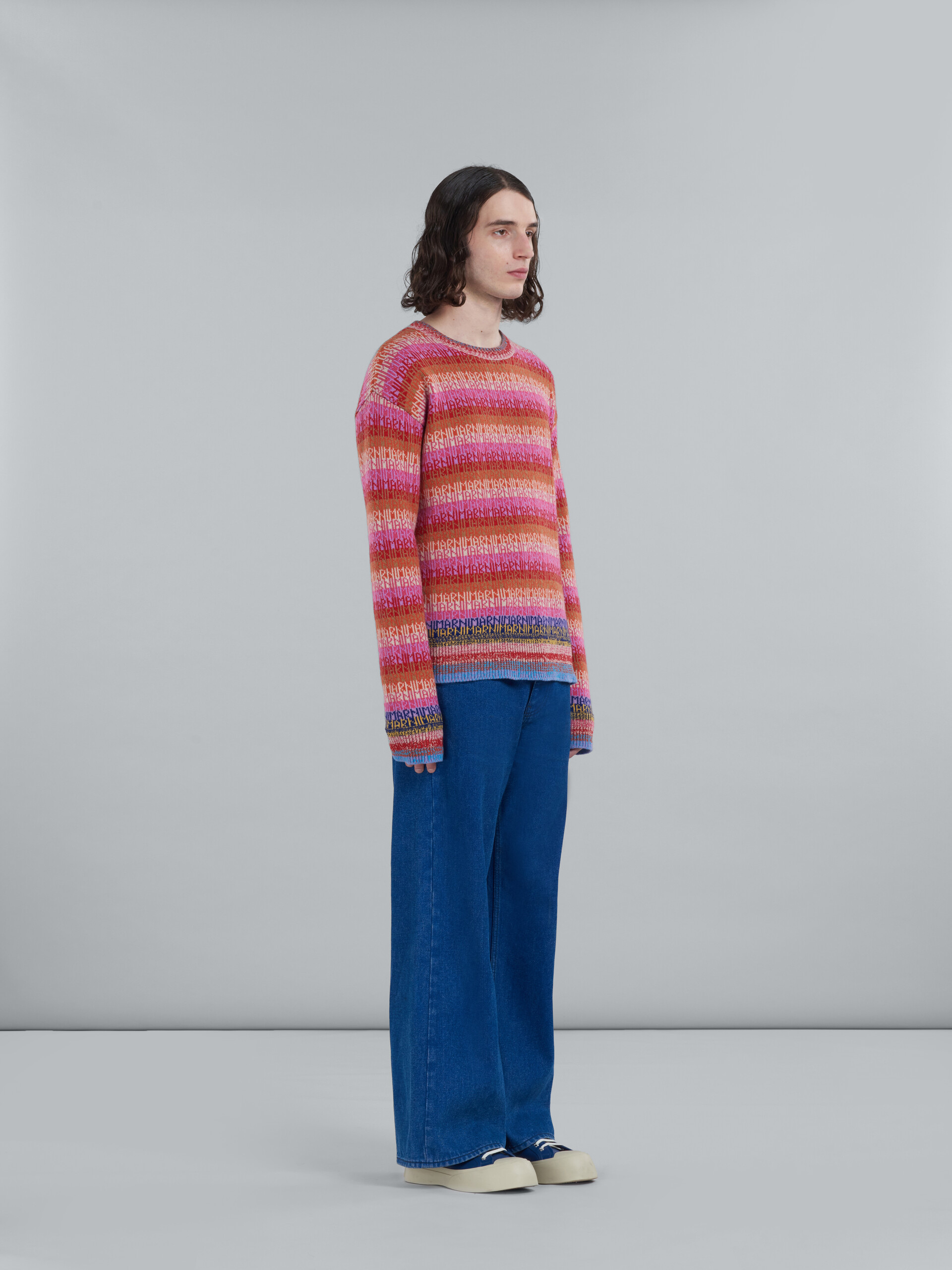 Wool top with multicolour stripes and jacquard logo - Pullovers - Image 5