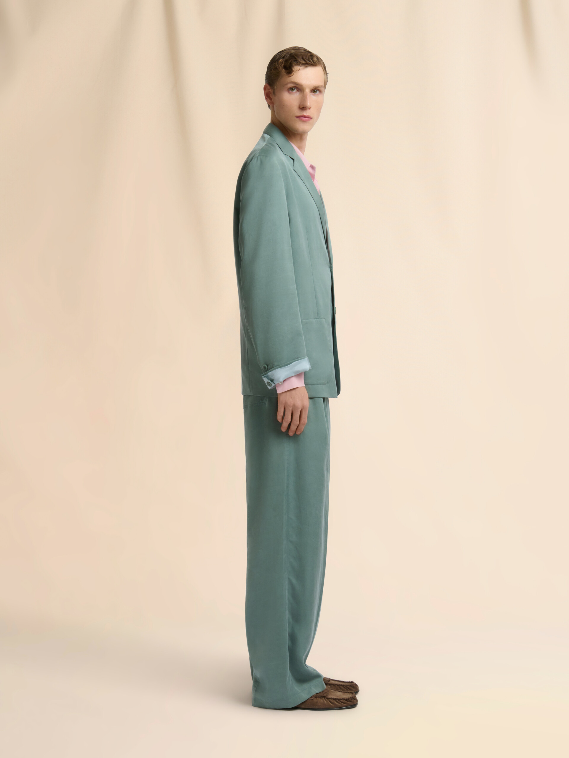 Green satin wide-leg trousers - Pants - Image 5