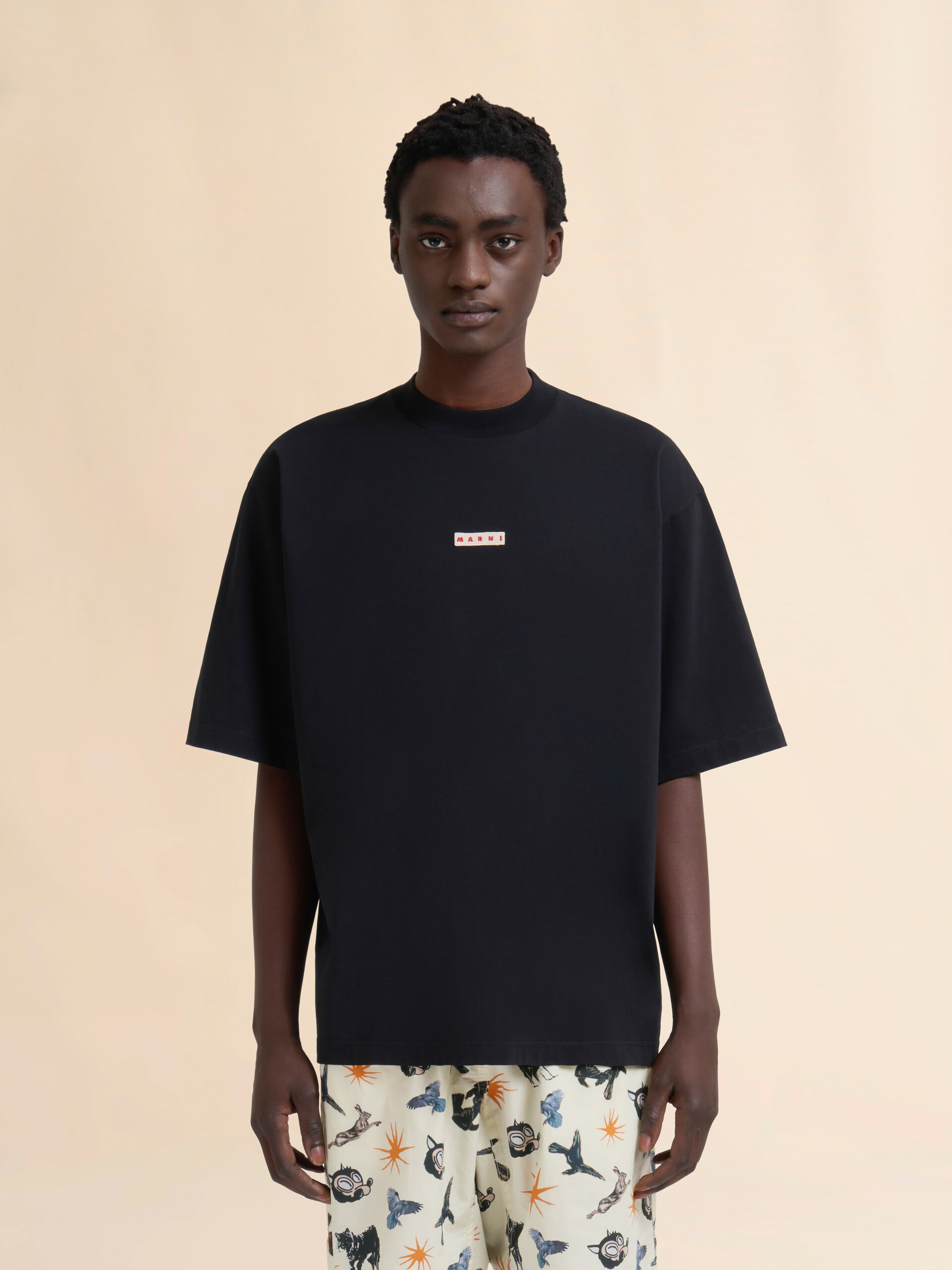 MARNI マルニ★オーガニックコットン製Tシャツ マルニラベル付き ブラック オーガニックコットン製Tシャツ マルニラベル付き | Marni