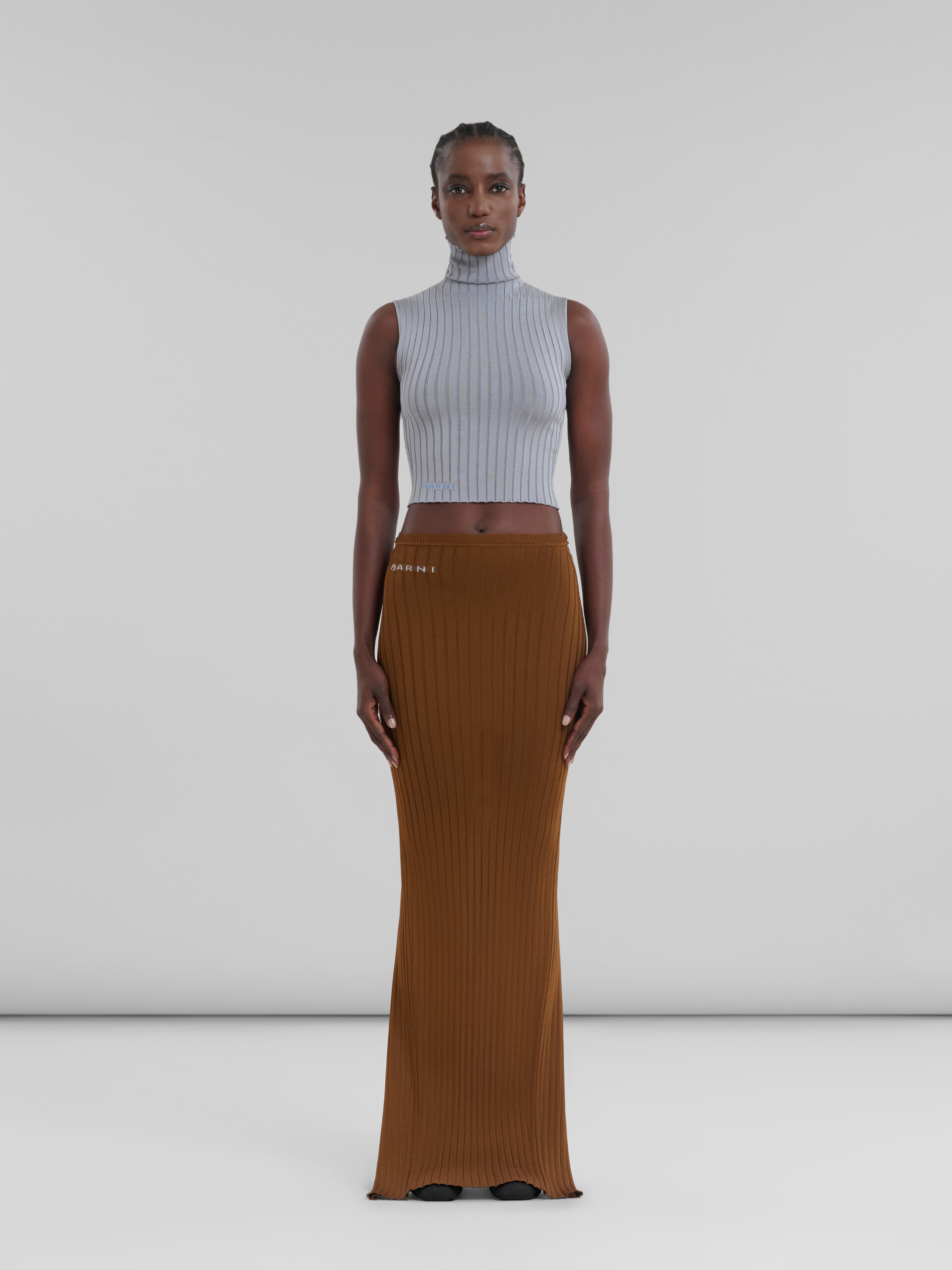 Brown ribbed viscose maxi skirt - Skirts - Image 2