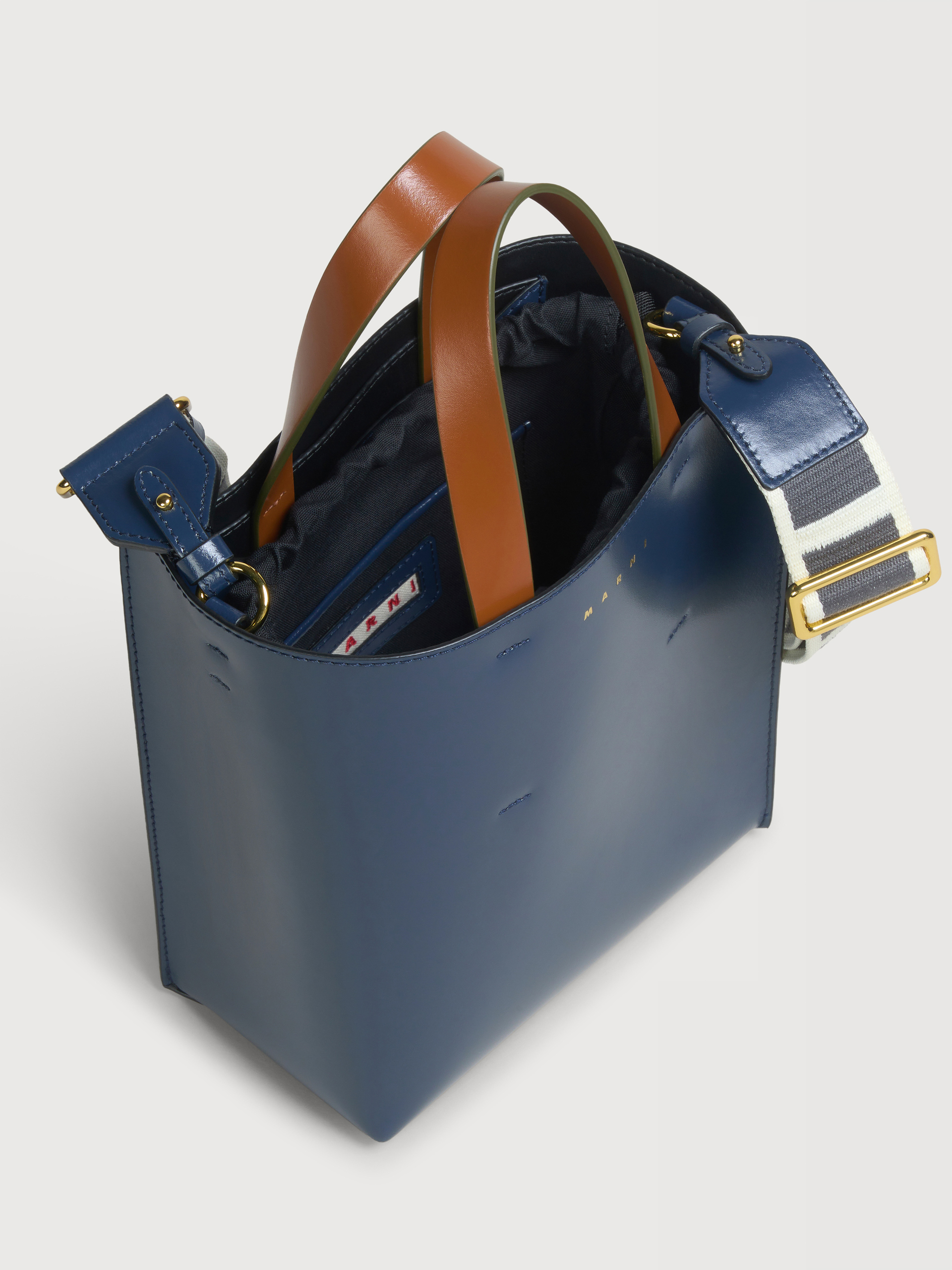 Blue grey and brown leather Museo mini bag - Shopping Bags - Image 3