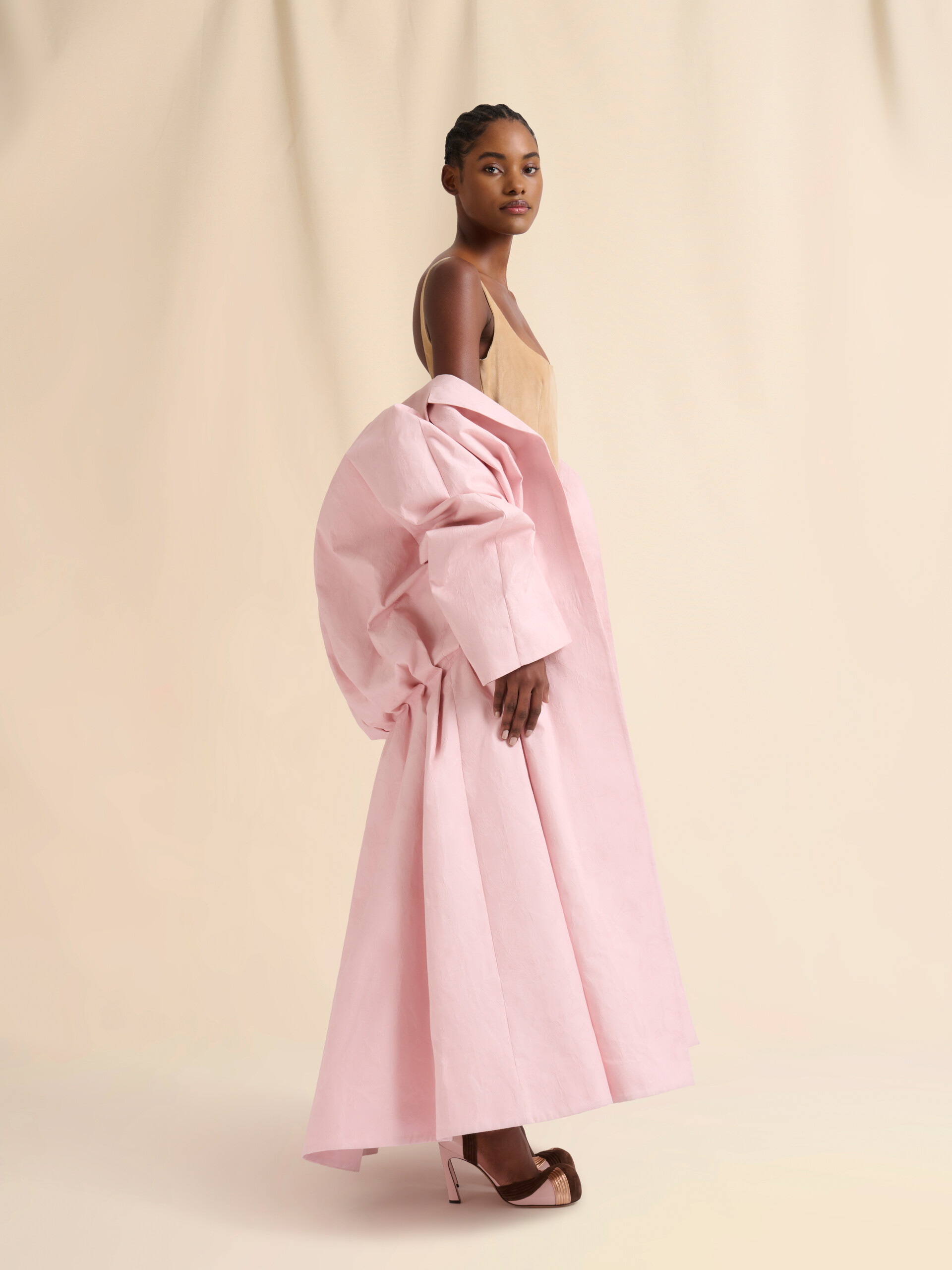 Pink bonded cotton oversized duster coat with floral motif - Coats - Image 6
