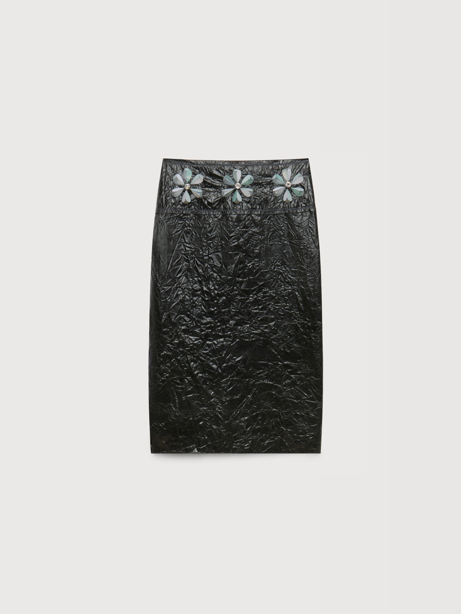 Black crinkled midi skirt with daisy details - Skirts - Image 1