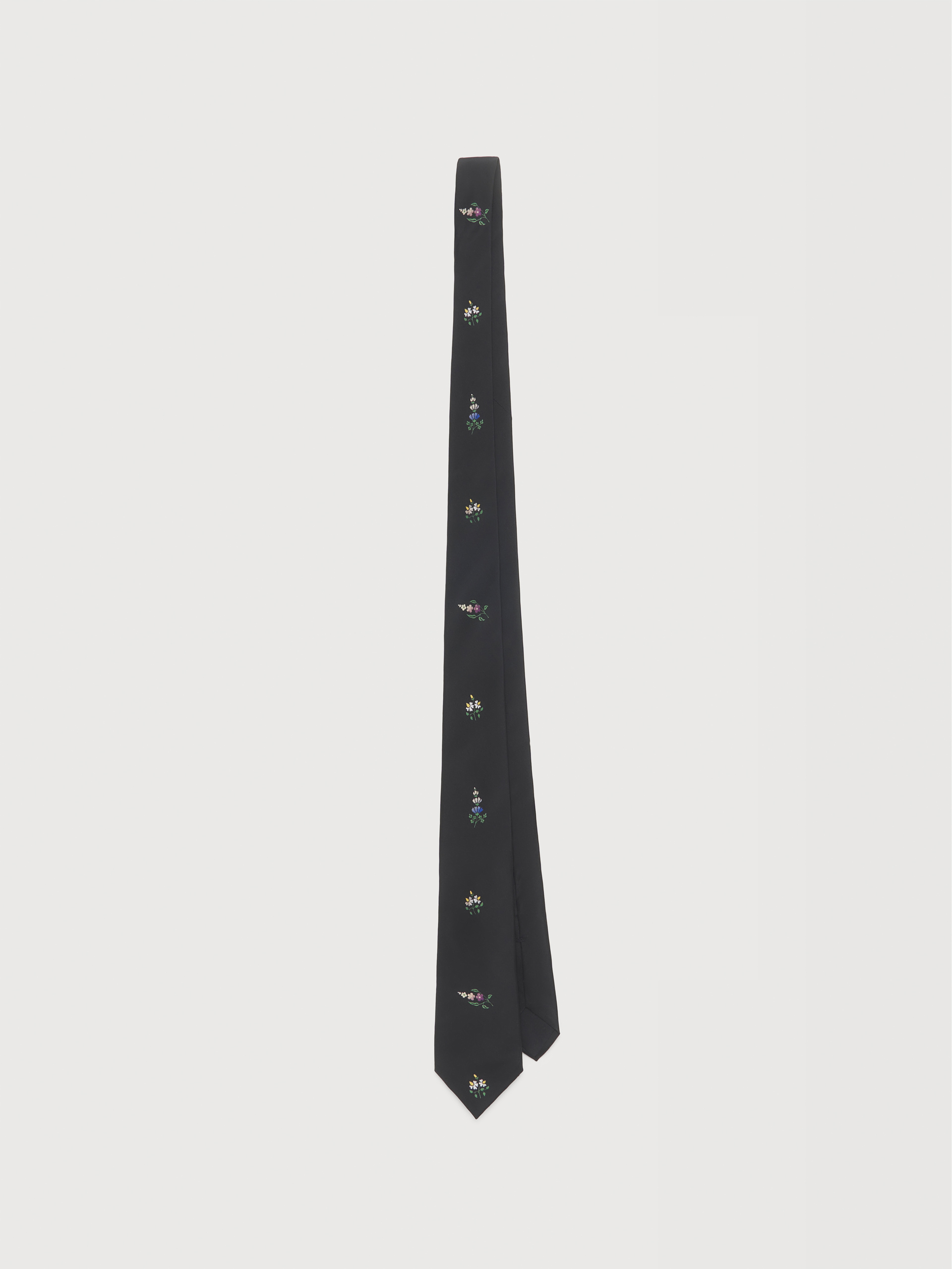 Black habotai silk tie with Spare Flowers print - Ties - Image 1