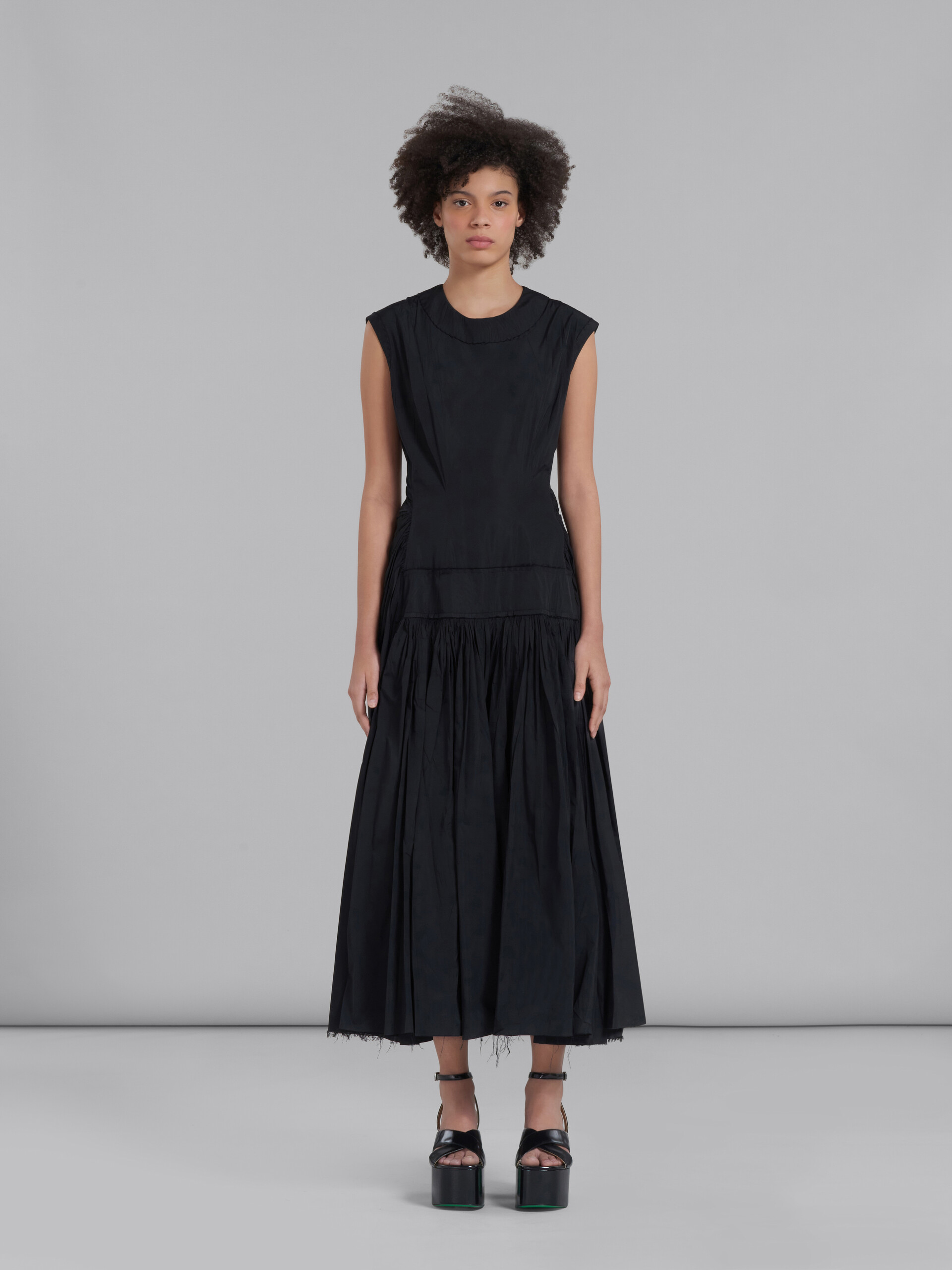 Black taffeta dress with apron front - Dresses - Image 2