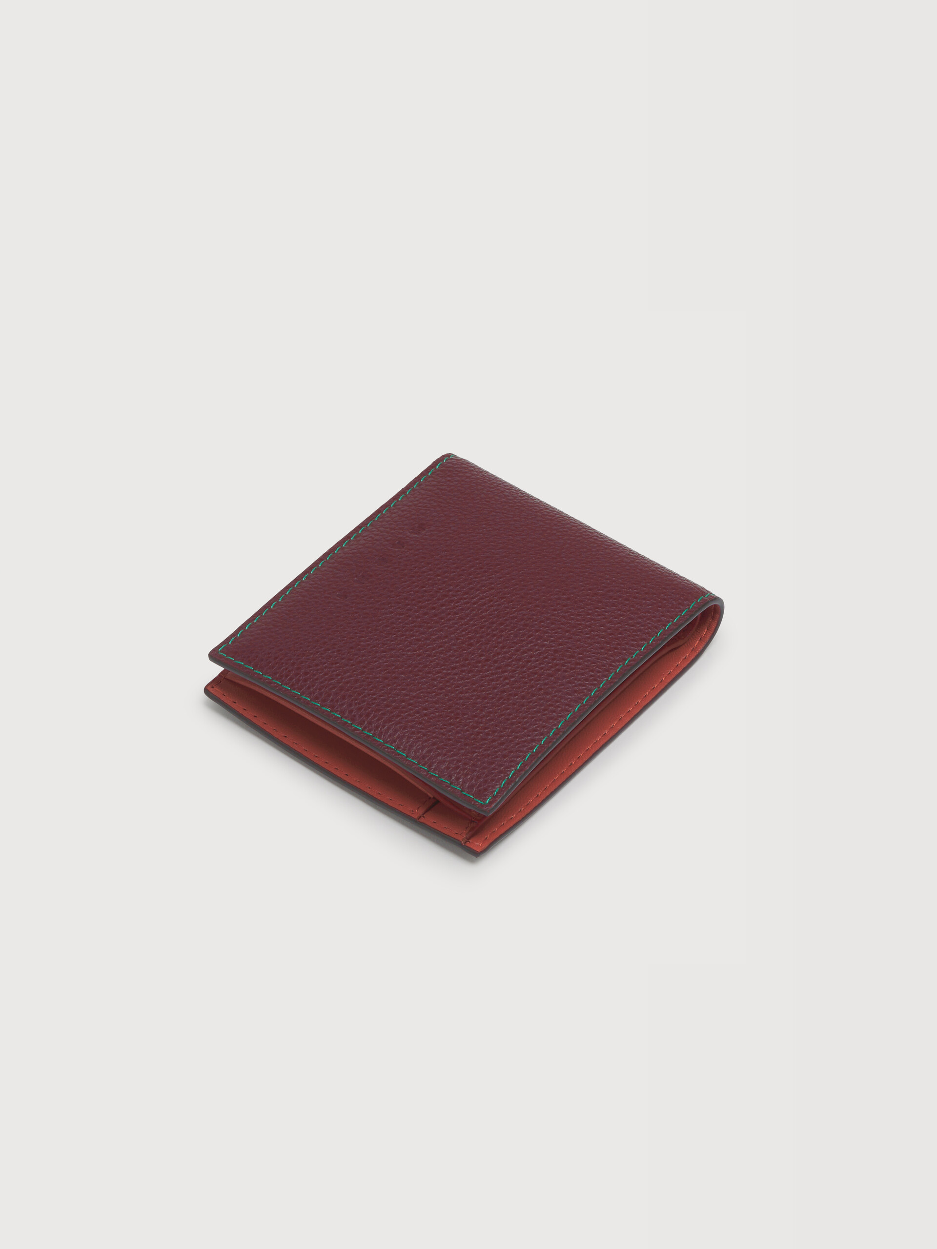 Blue leather bifold wallet with contrast stitching - Wallets - Image 3