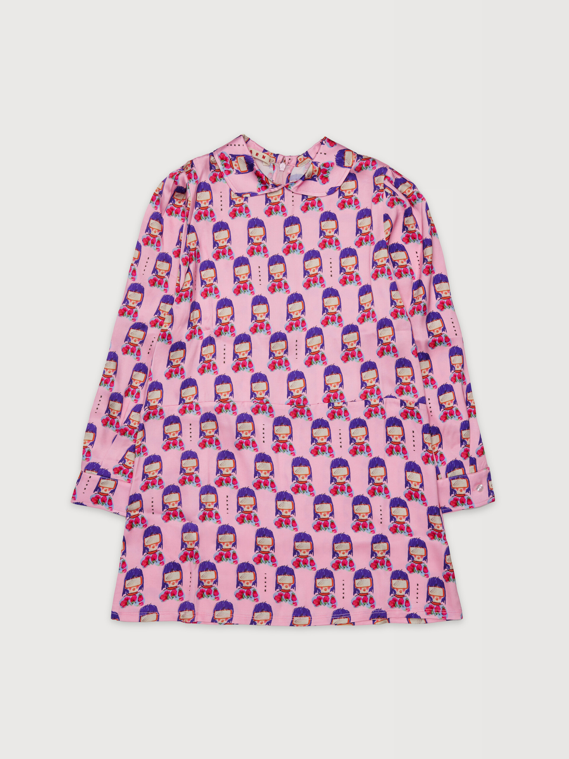 Pink viscose dress with all-over goggle girl print - Dresses - Image 1