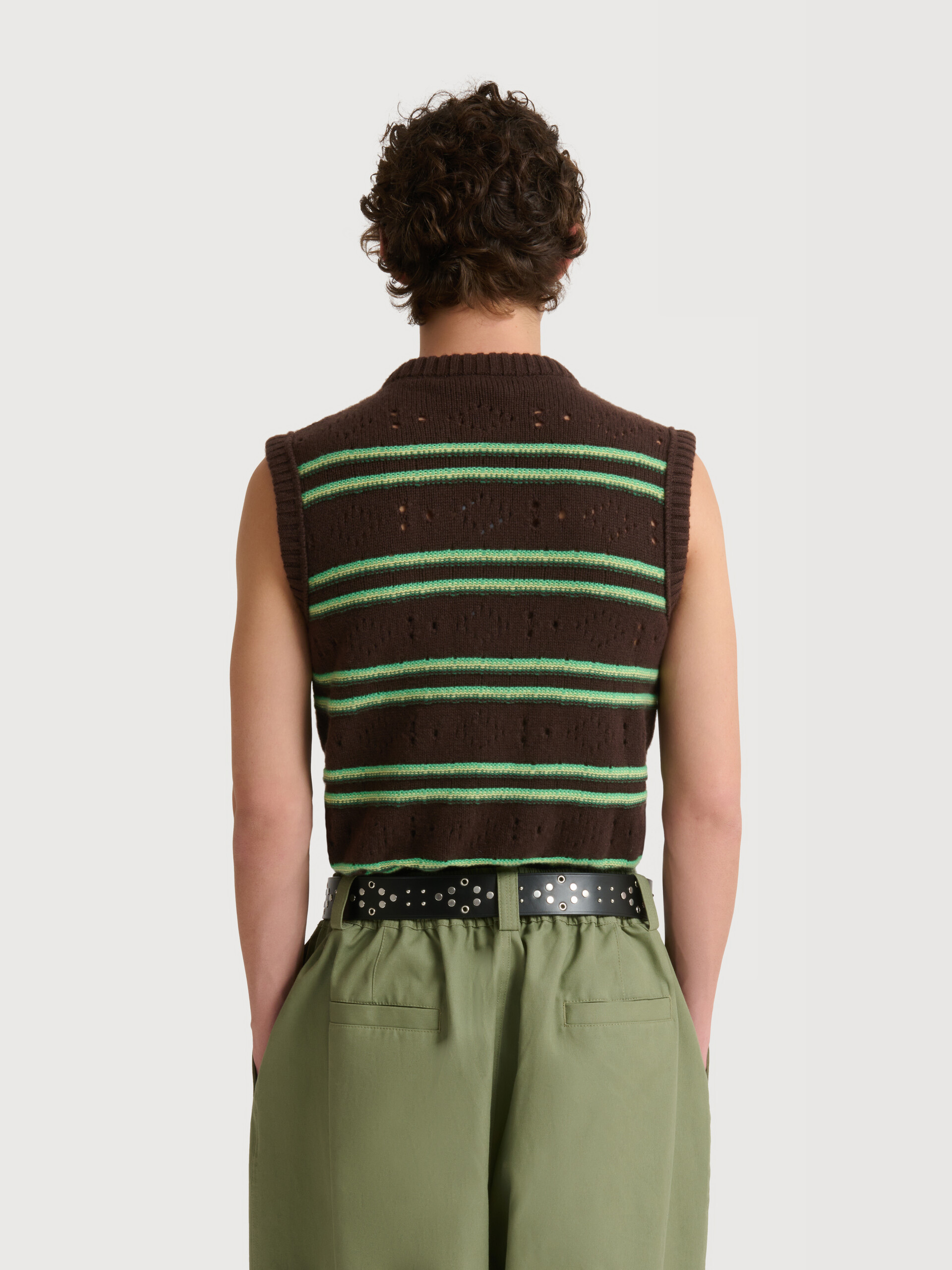 Brown cashmere vest with openwork knit - Pullovers - Image 6