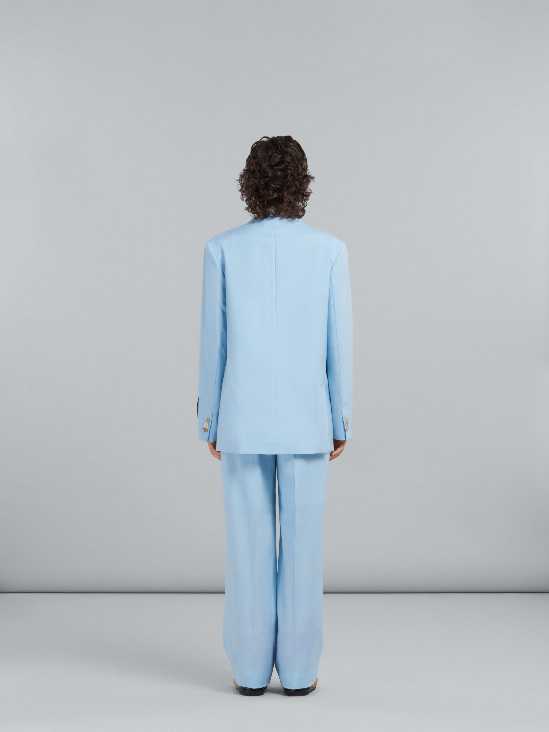 Long blazer in light blue tropical wool - Jackets - Image 3