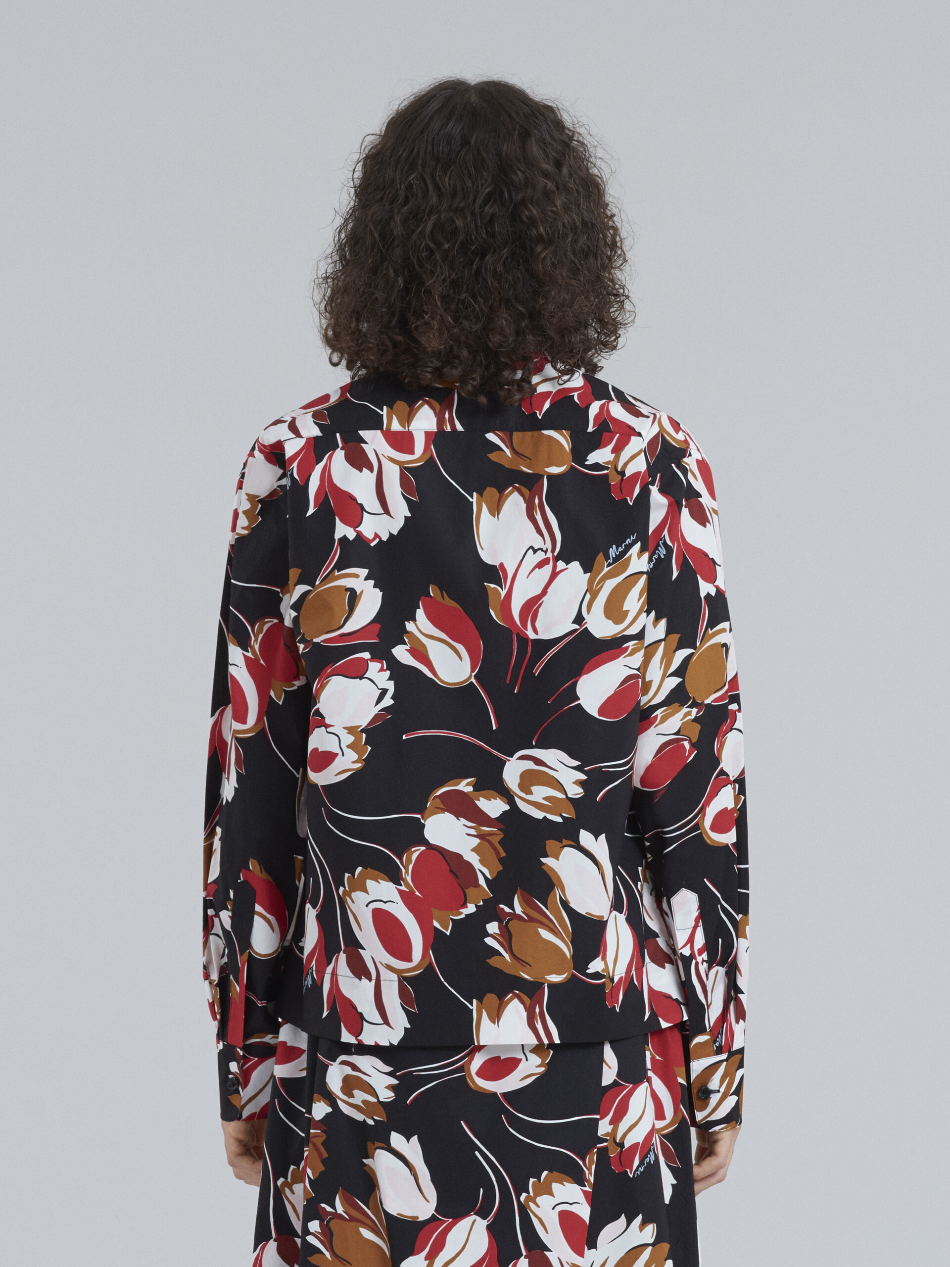 Windblown print cotton poplin shirt with draped collar - Shirts - Image 3