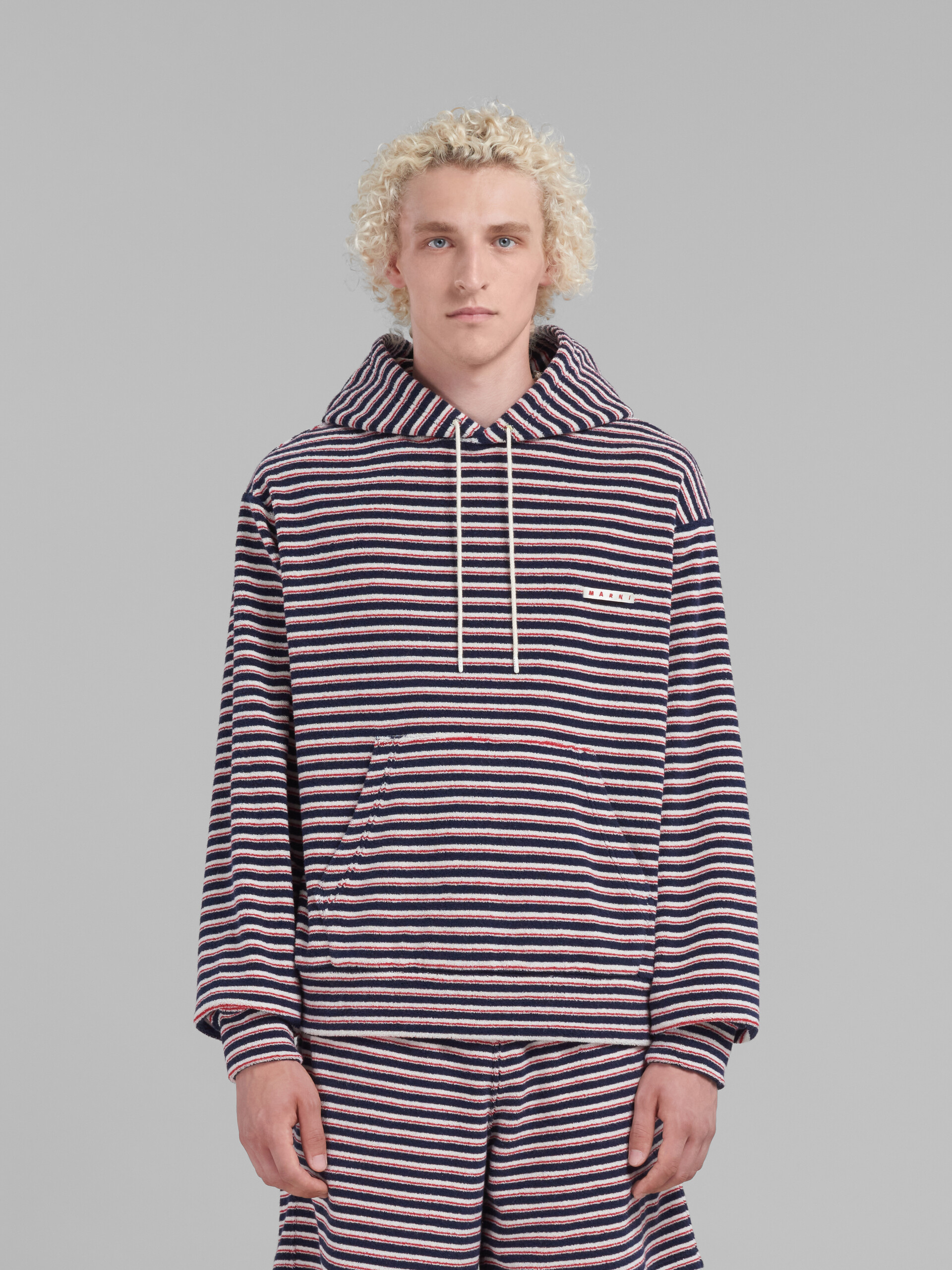 Red and blue striped terry hoodie - Sweaters - Image 2