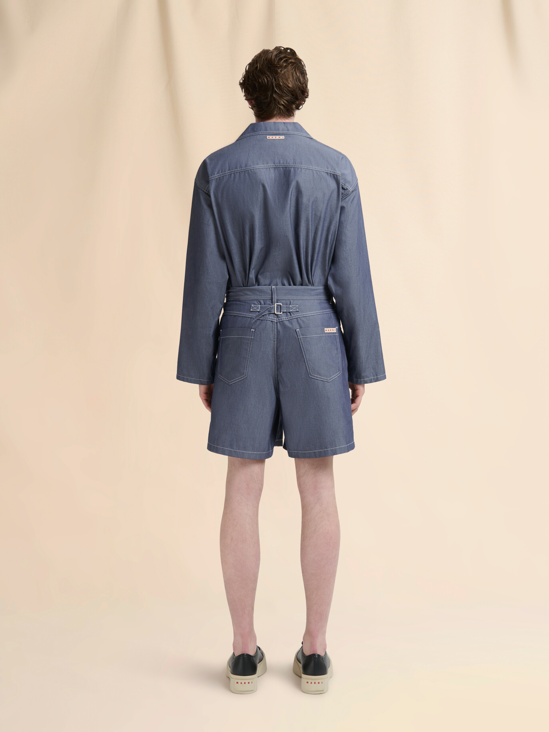 Blue chambray shorts with back adjuster - Pants - Image 3