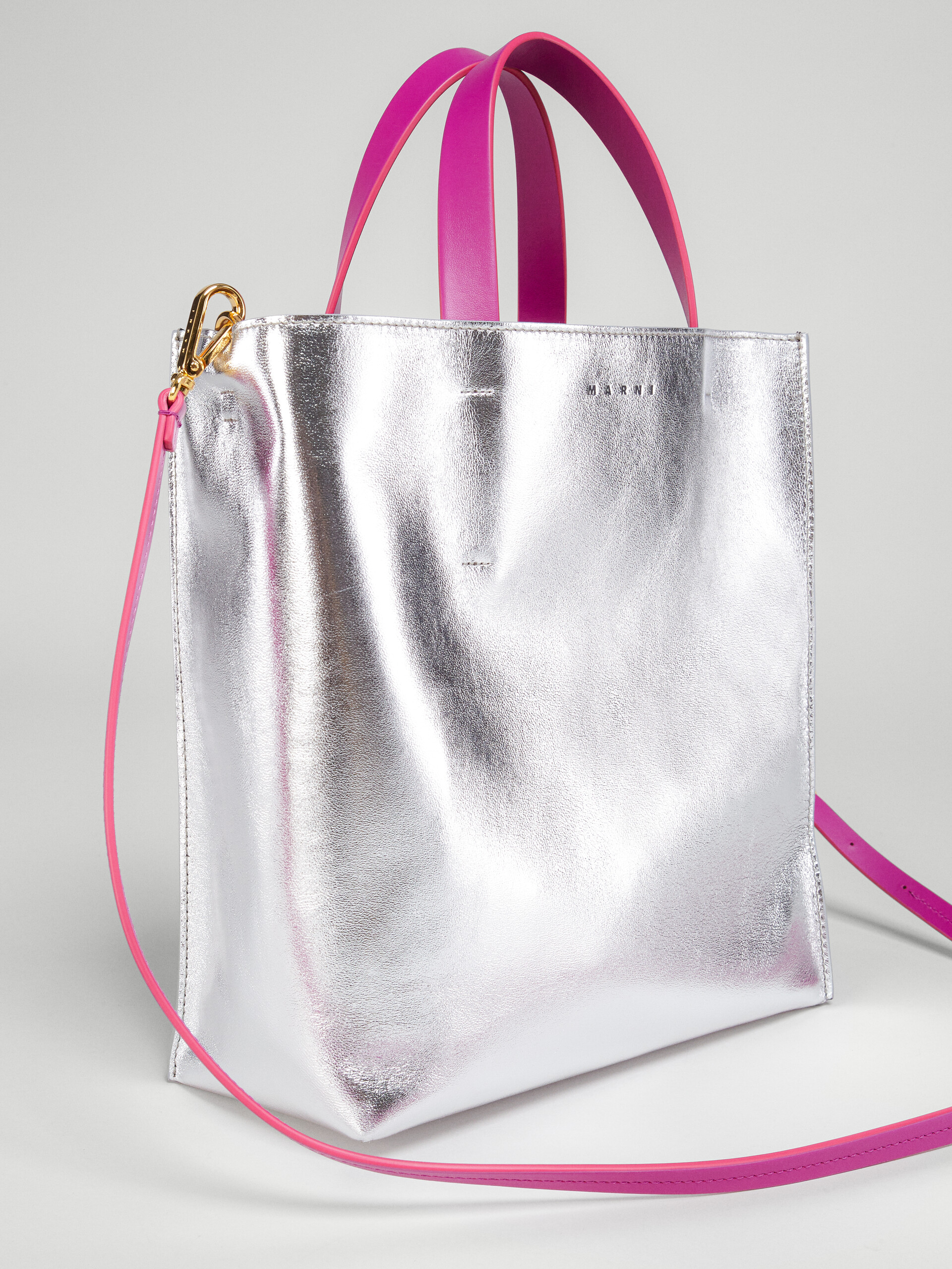 Silver black fuchsia metallic leather small MUSEO SOFT bag - Shopping Bags - Image 3