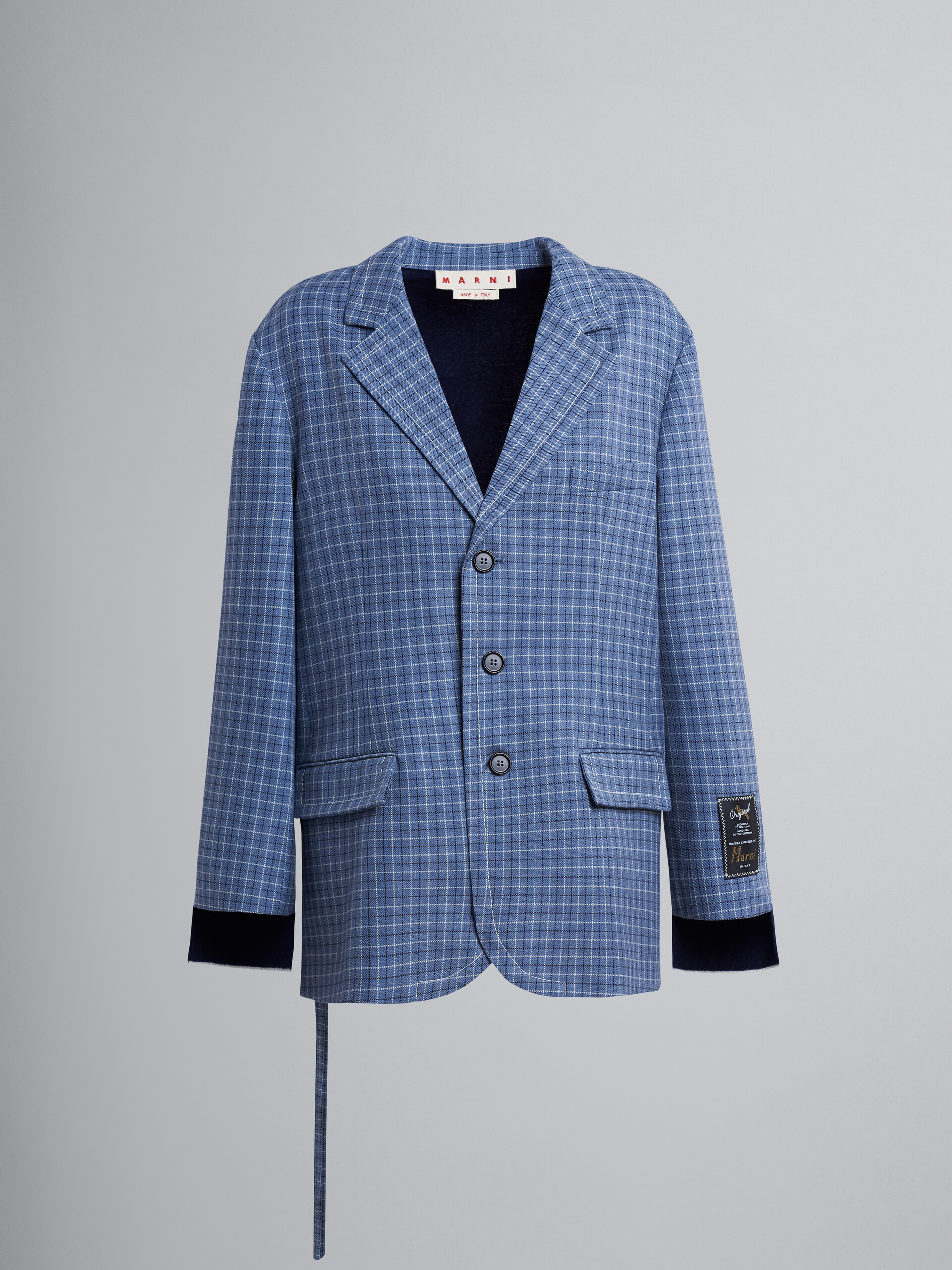 Check wool twill blazer jacket with knit inserts - Jackets - Image 1