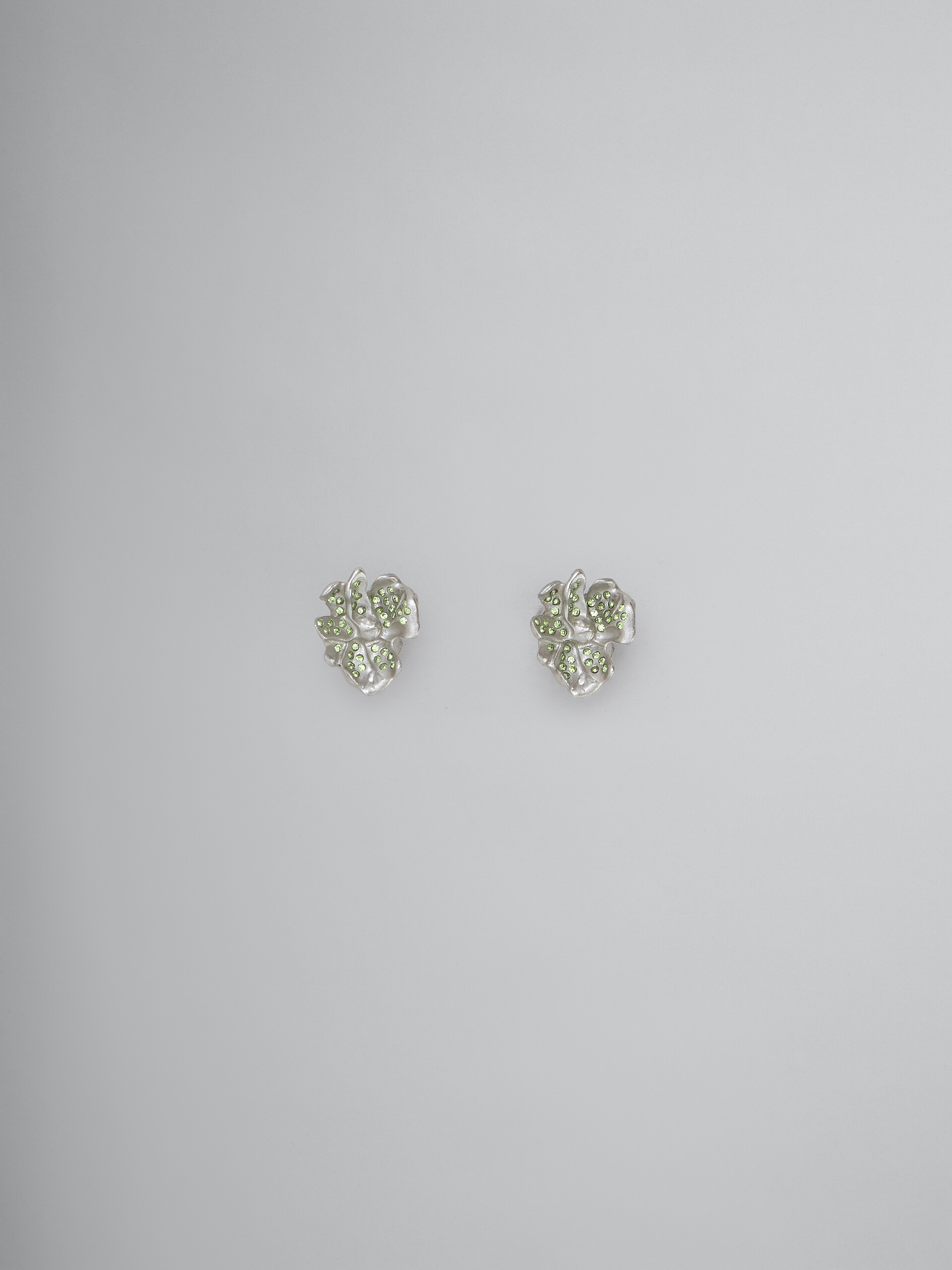 Metal flower stud earrings with blue crystals - Earrings - Image 1