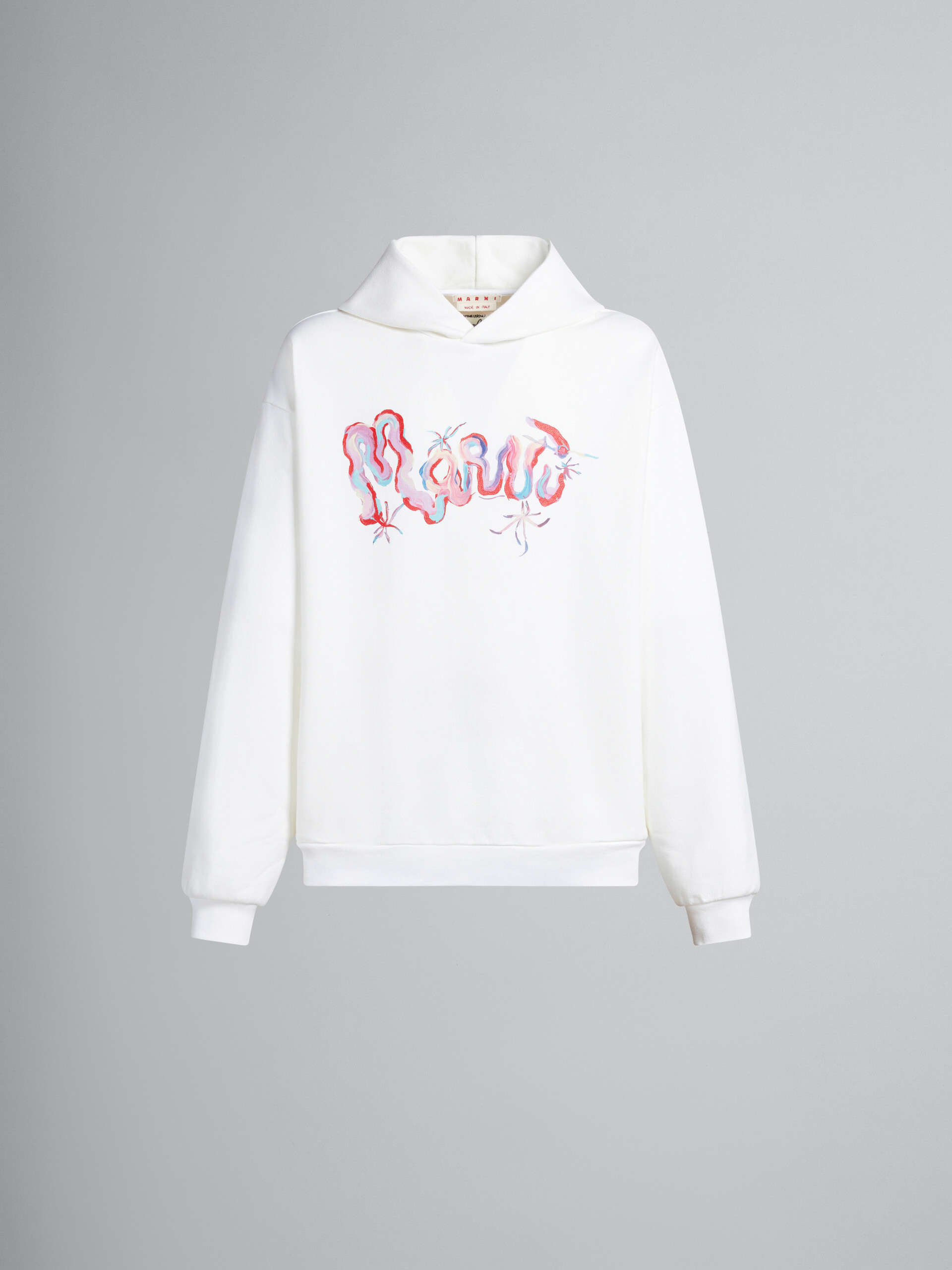White cotton hoodie with Marni print - Sweaters - Image 1