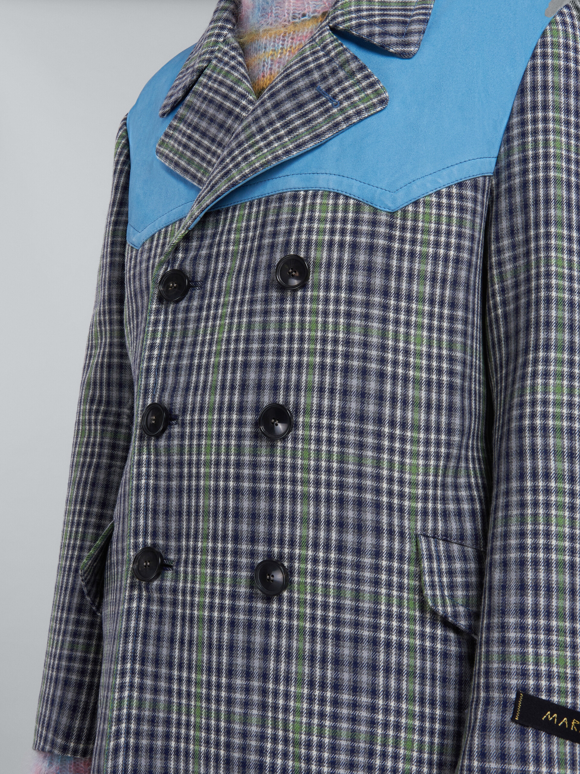 Double-breasted coat in grey chequered wool - Coats - Image 5