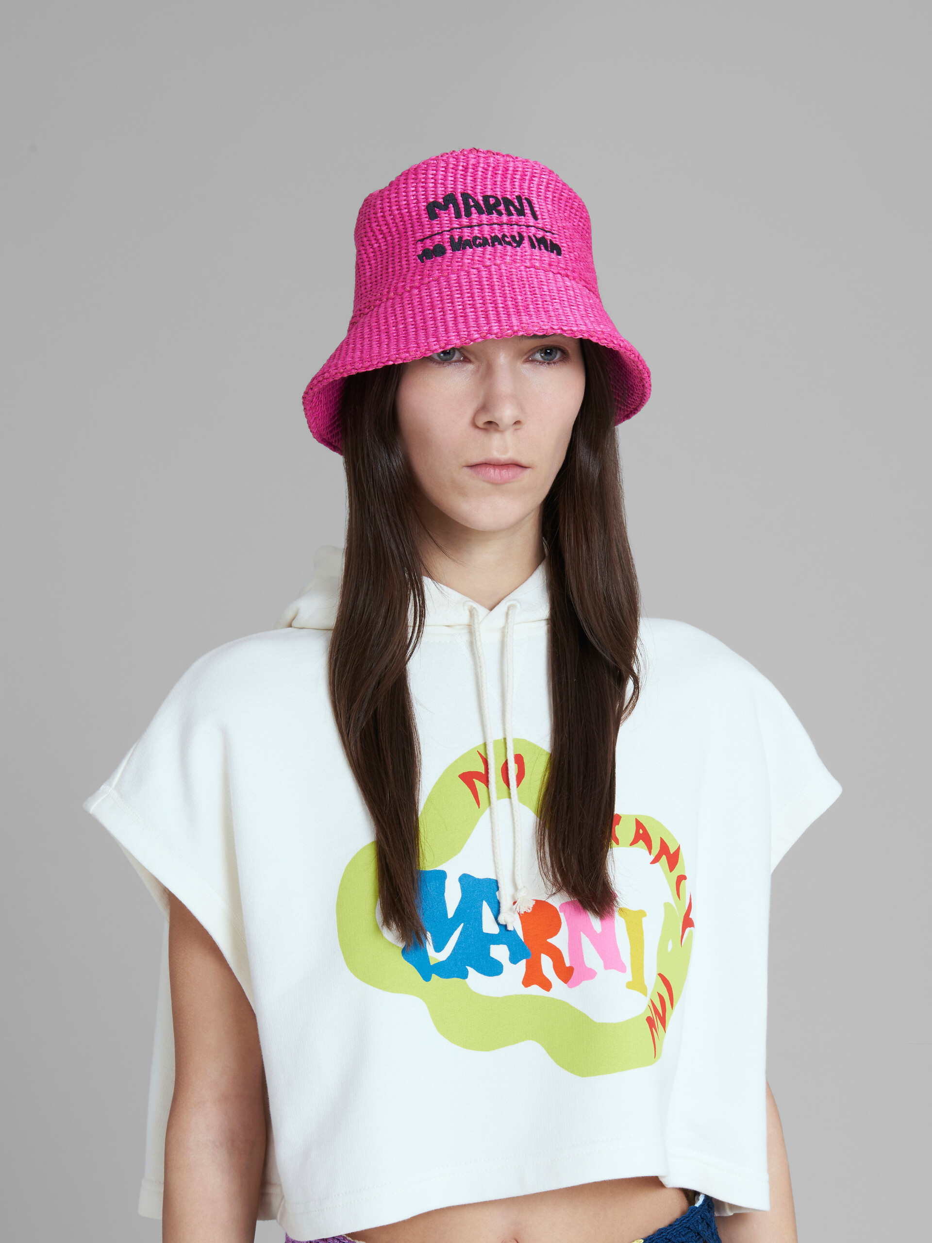 Marni x No Vacancy Inn - Fuchsia hat in raffia fabric - Hats - Image 2