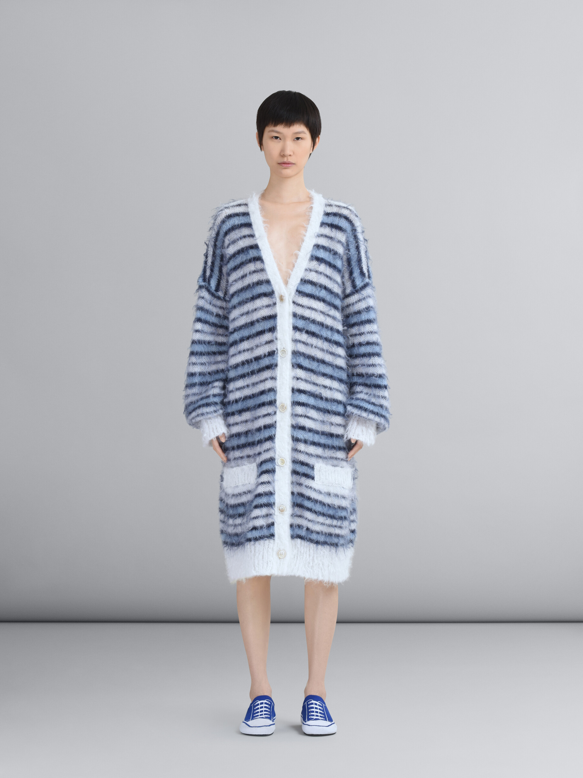 Striped Iconic mohair long cardigan - Pullovers - Image 2