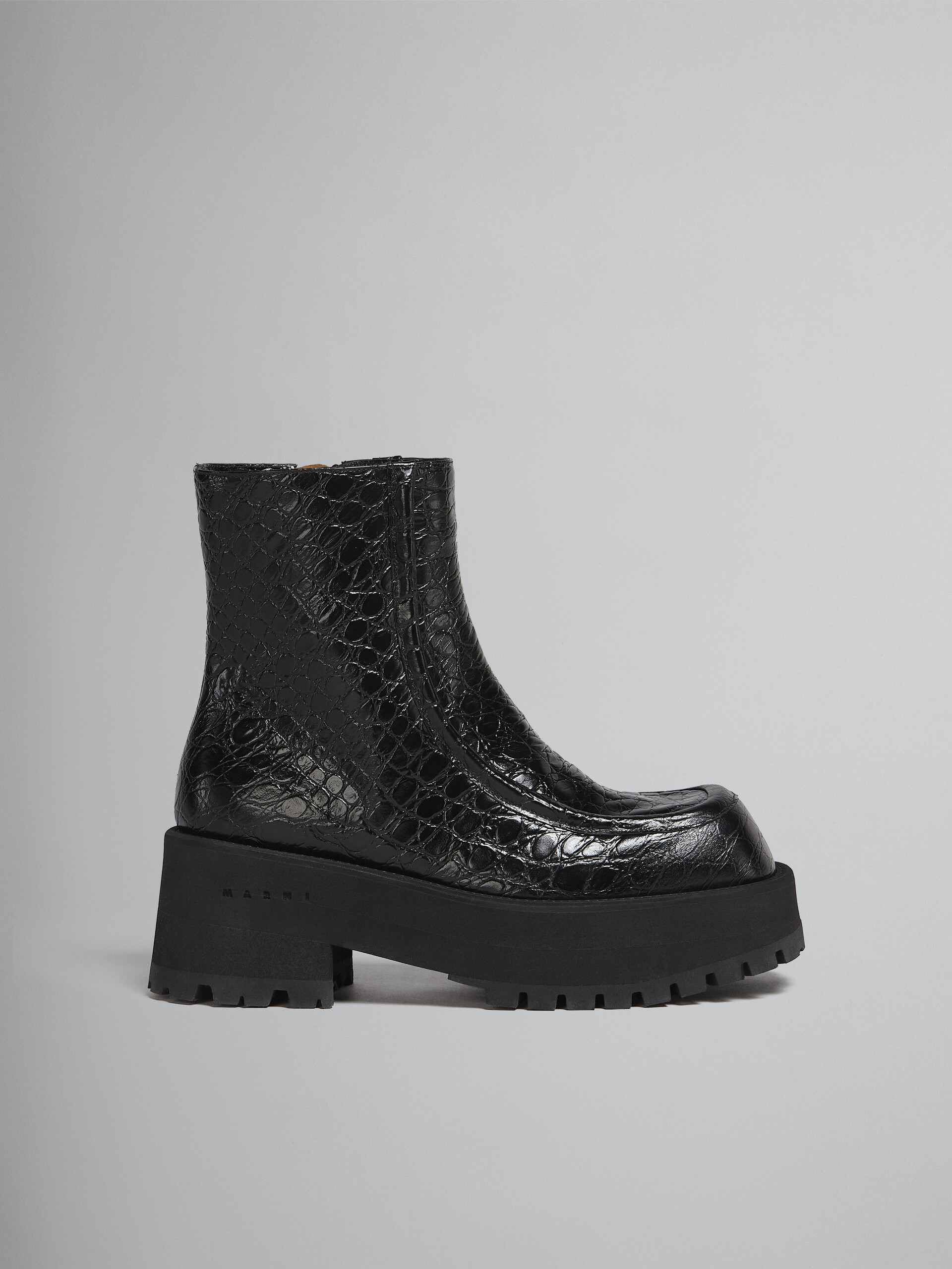 Ankle boot in black croco print leather - Boots - Image 1