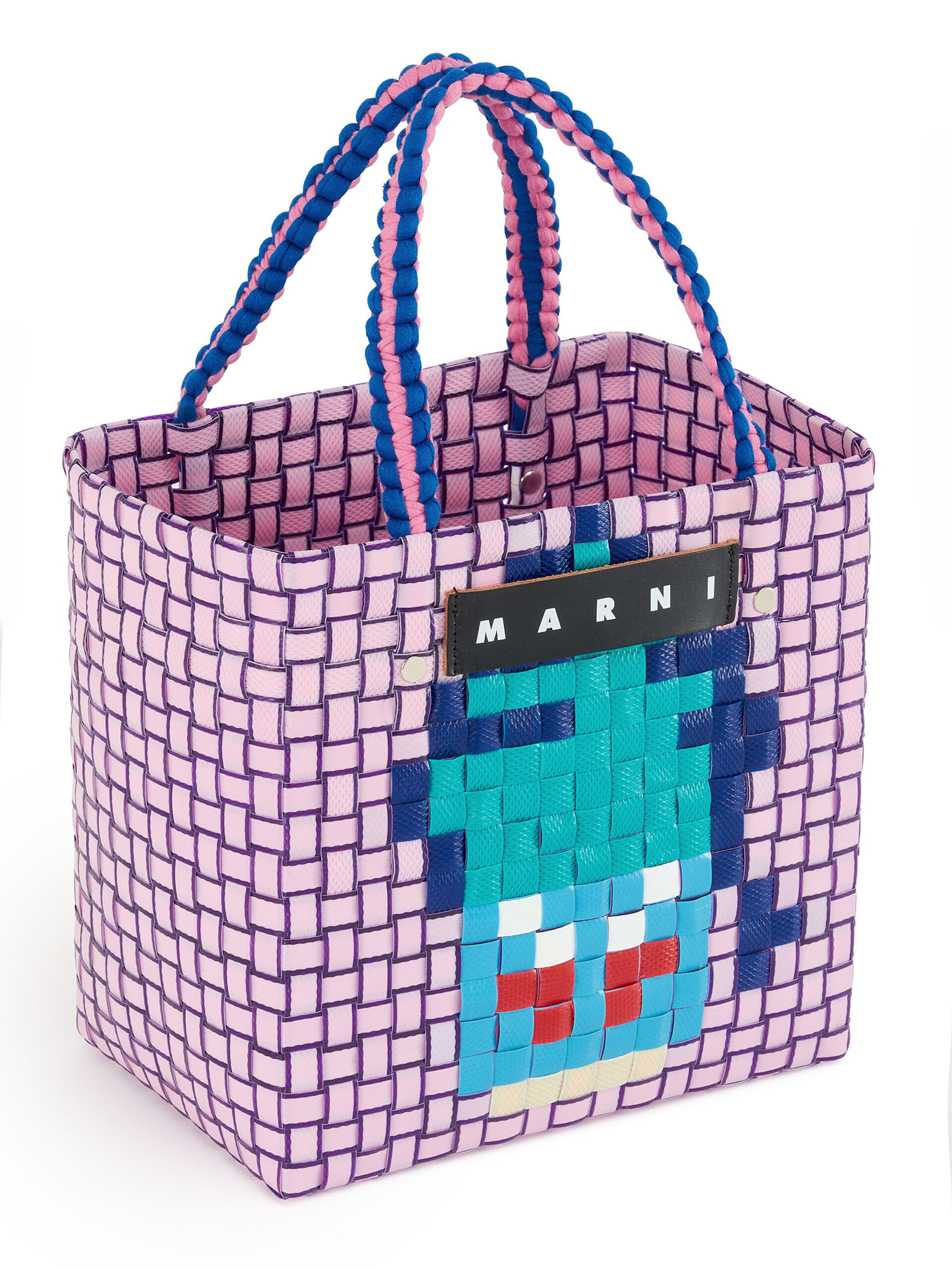 Borsa MARNI MARKET BASKET Mini in intrecciato blu con grafica a contrasto - Borse shopping - Image 4